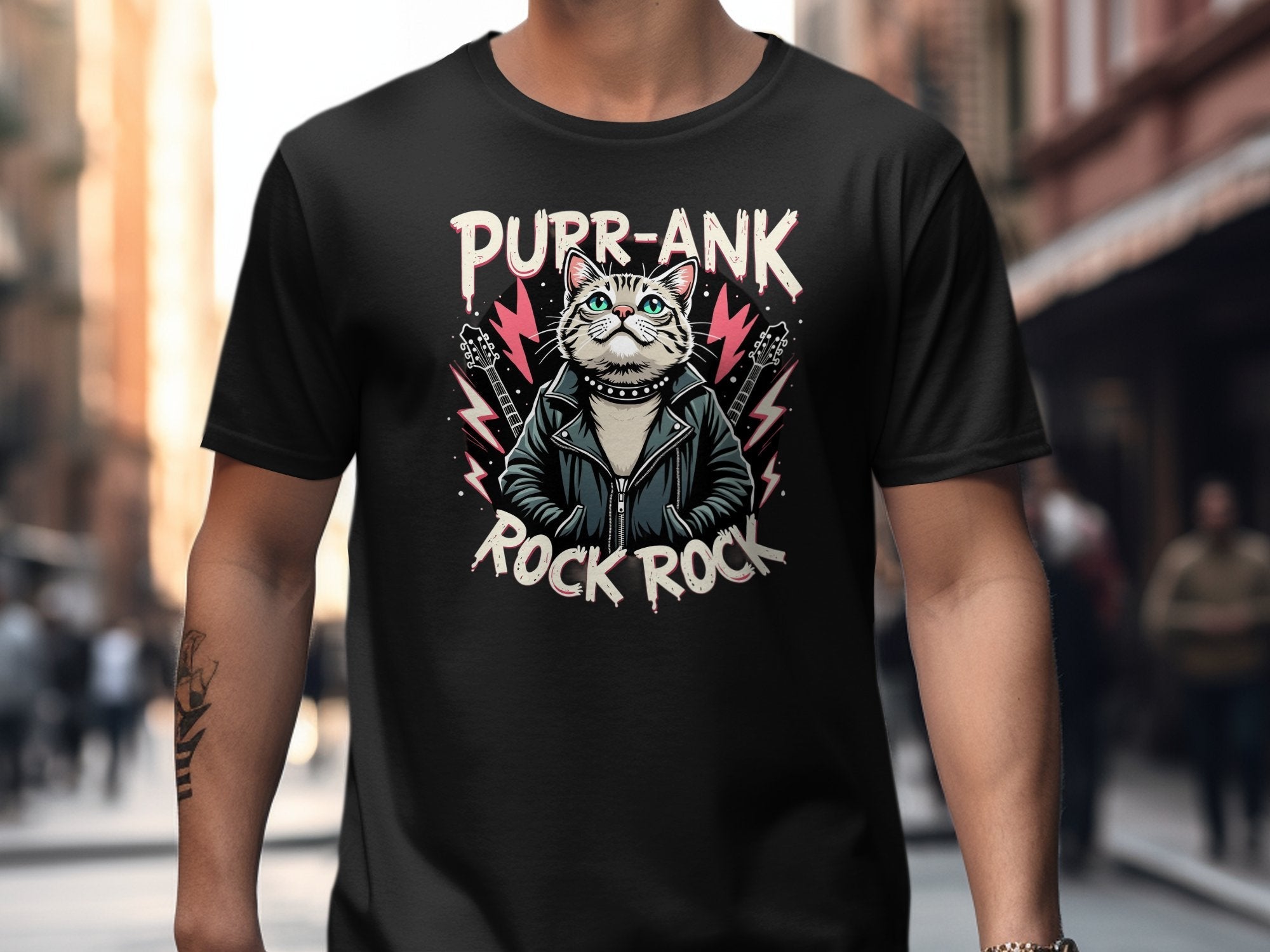 Cool Cat TShirt Punk Rock Cat Graphic Tee Funny Cat Shirt Rock and Roll Cat Lover Gift Kitty in Leather Jacket Tee - Craig Michael Design