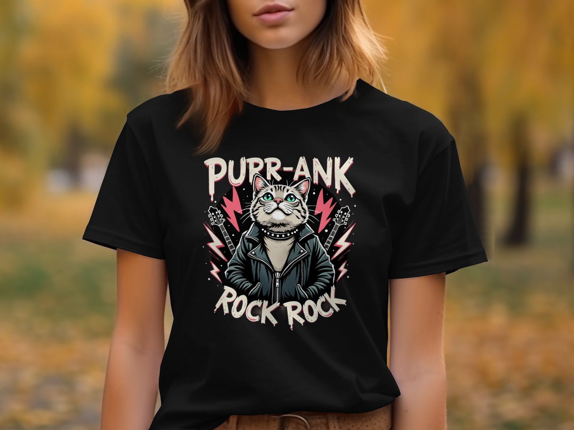 Cool Cat TShirt Punk Rock Cat Graphic Tee Funny Cat Shirt Rock and Roll Cat Lover Gift Kitty in Leather Jacket Tee - Craig Michael Design