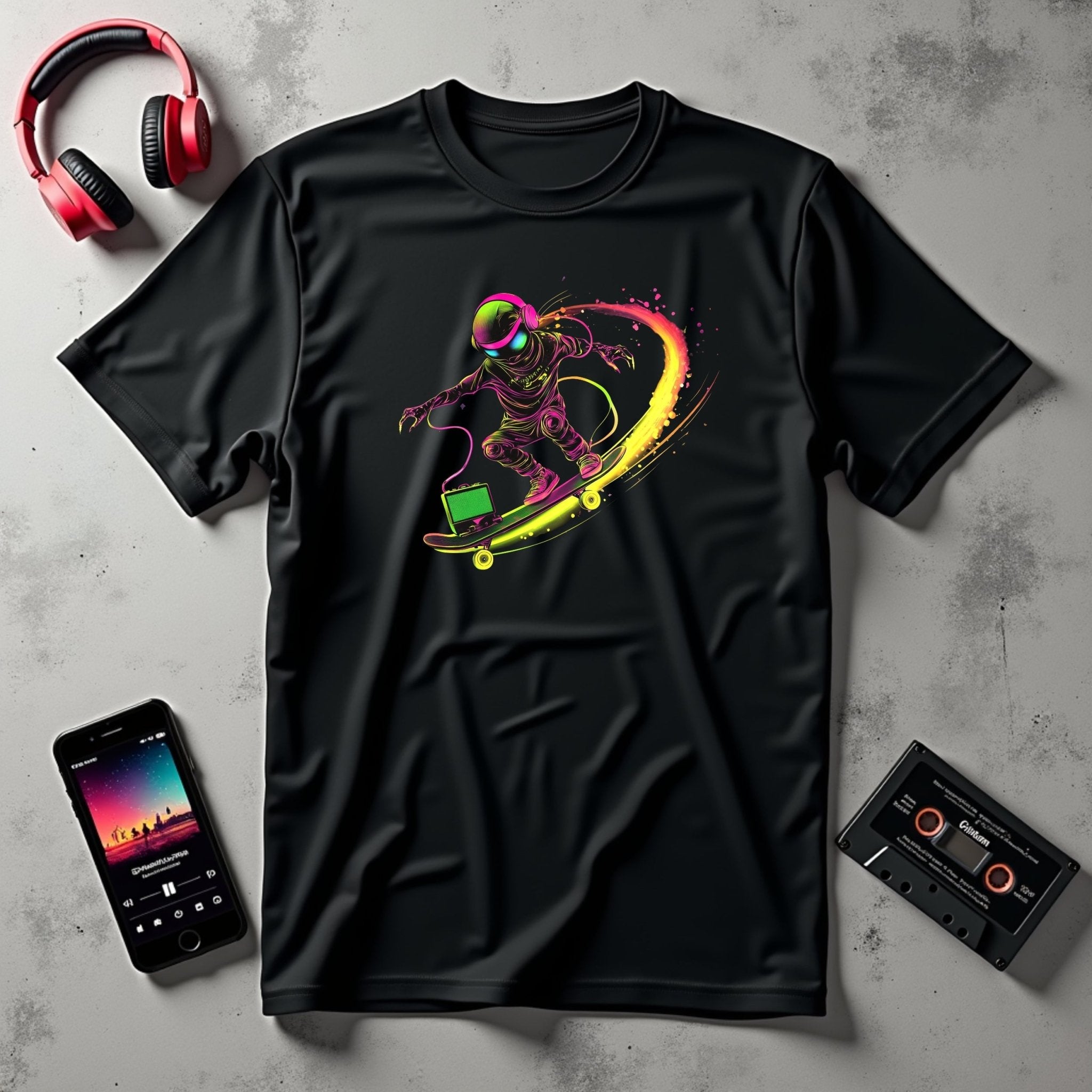 Cool Skater Astronaut T-Shirt, Colorful Space Skating Design, Unique Youth Short Sleeve Tee, Fun and Trendy Kids Shirt, Gift for Children - Craig Michael Design