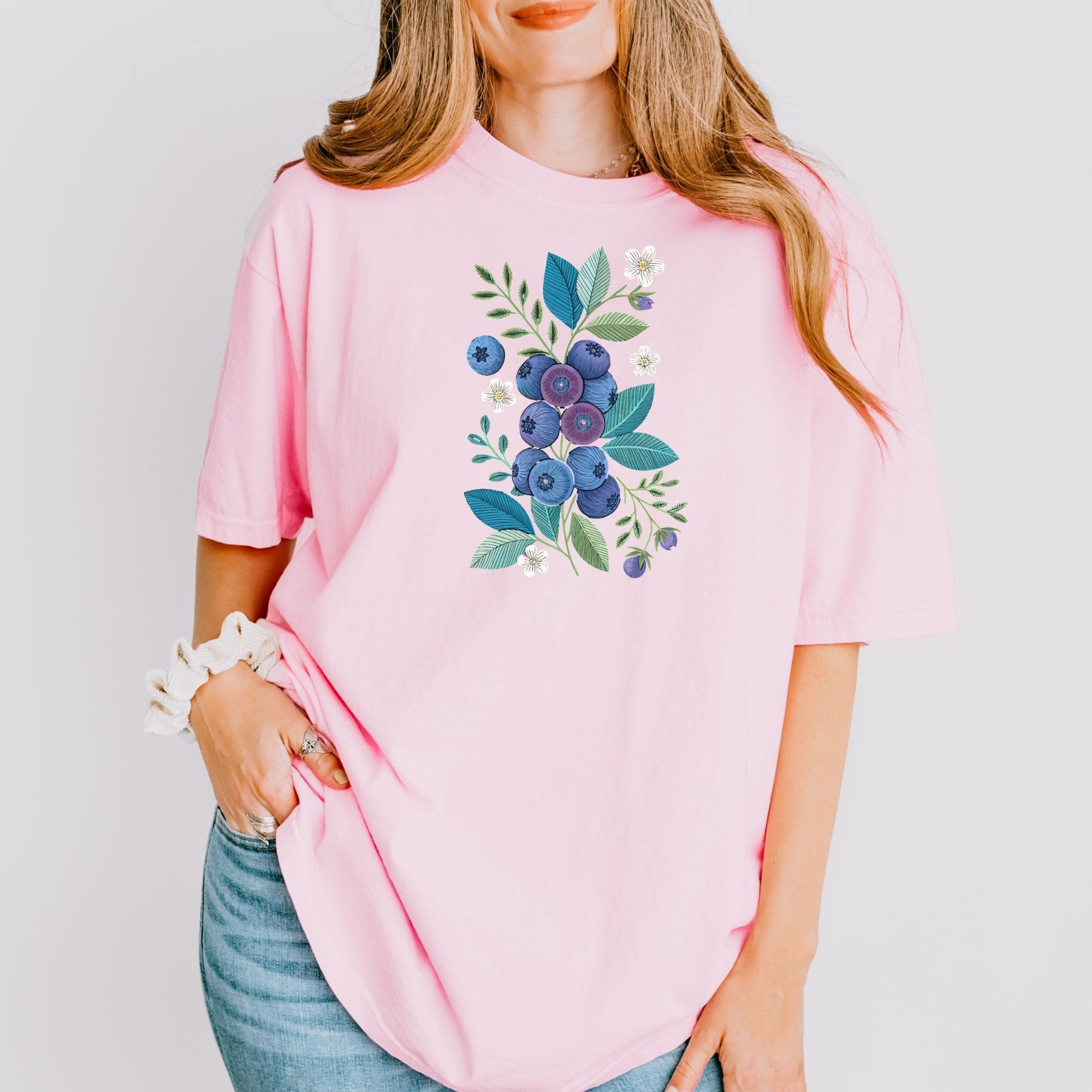 Cottagecore Blueberry Shirt, Embroidery Style Botanical Tee, Floral Fruit T-Shirt, Nature Gift for Her, Cute Garden Graphic Top - Craig Michael Design