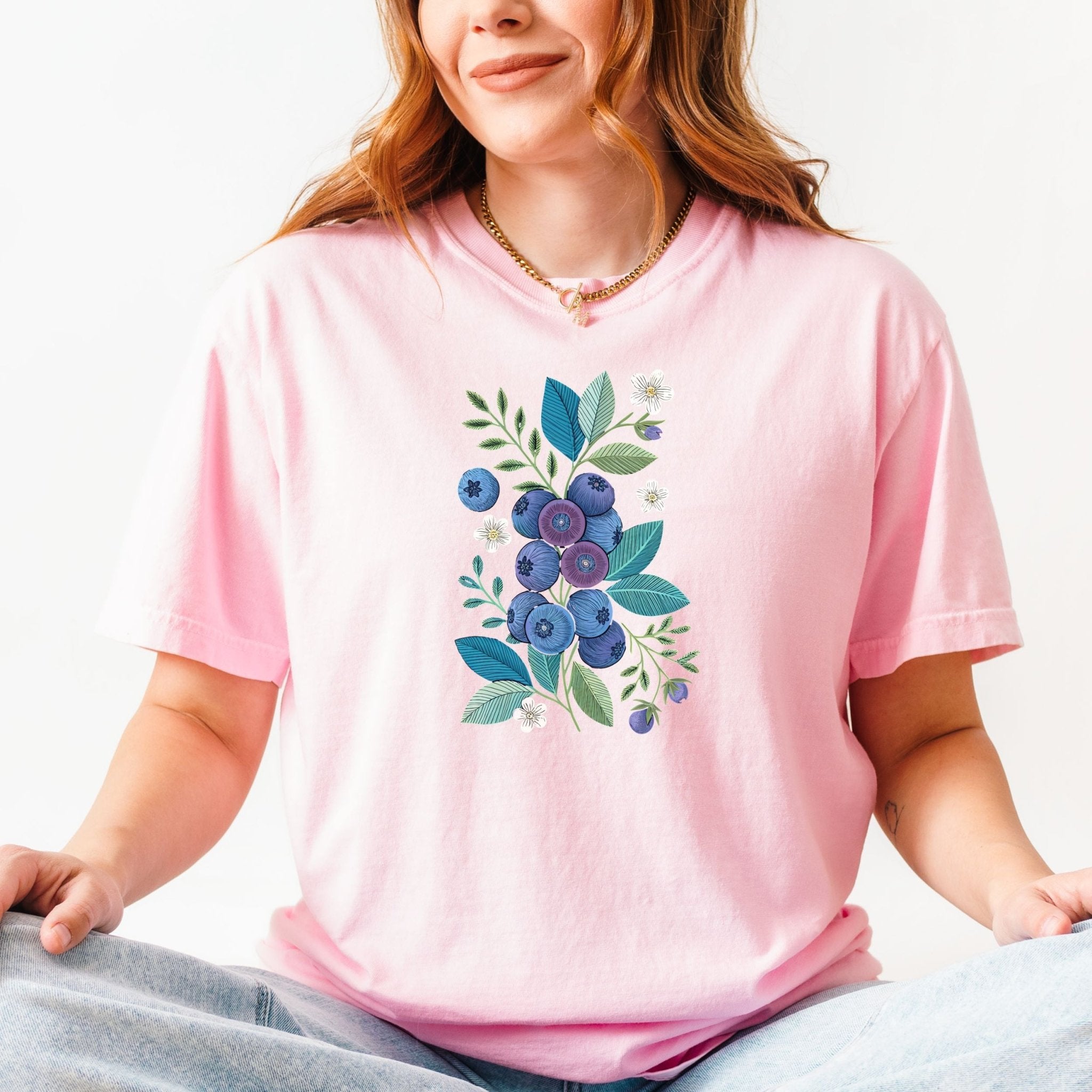 Cottagecore Blueberry Shirt, Embroidery Style Botanical Tee, Floral Fruit T-Shirt, Nature Gift for Her, Cute Garden Graphic Top - Craig Michael Design