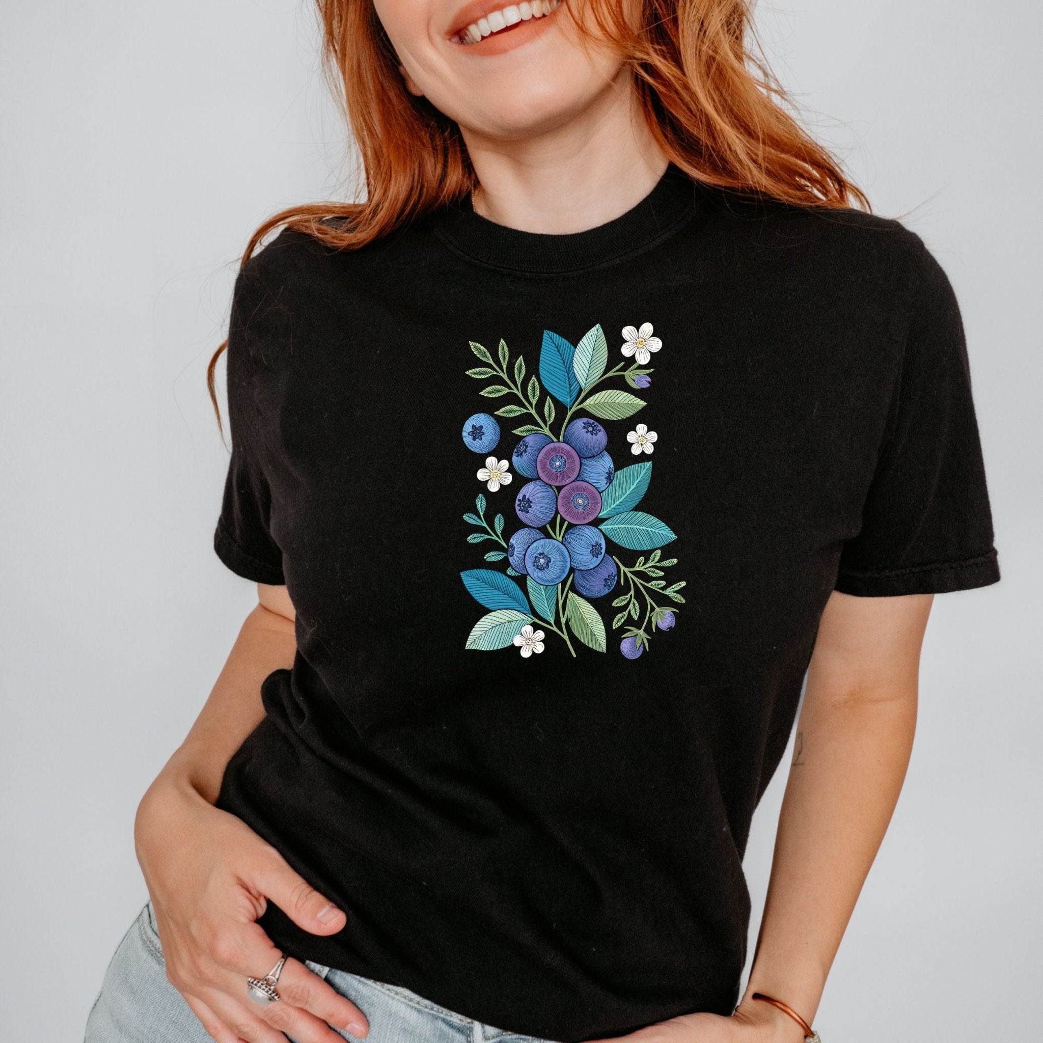 Cottagecore Blueberry Shirt, Embroidery Style Botanical Tee, Floral Fruit T-Shirt, Nature Gift for Her, Cute Garden Graphic Top - Craig Michael Design