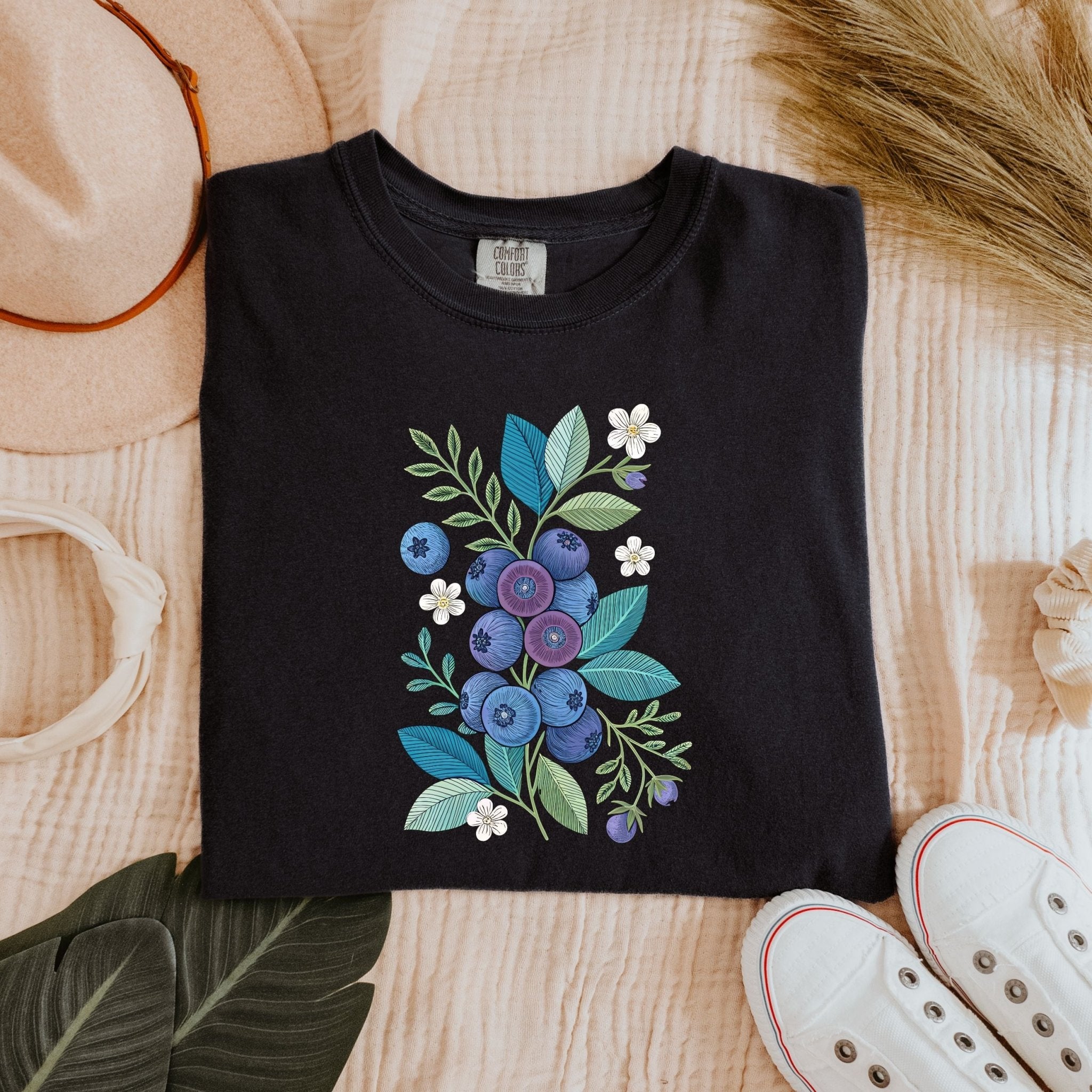 Cottagecore Blueberry Shirt, Embroidery Style Botanical Tee, Floral Fruit T-Shirt, Nature Gift for Her, Cute Garden Graphic Top - Craig Michael Design