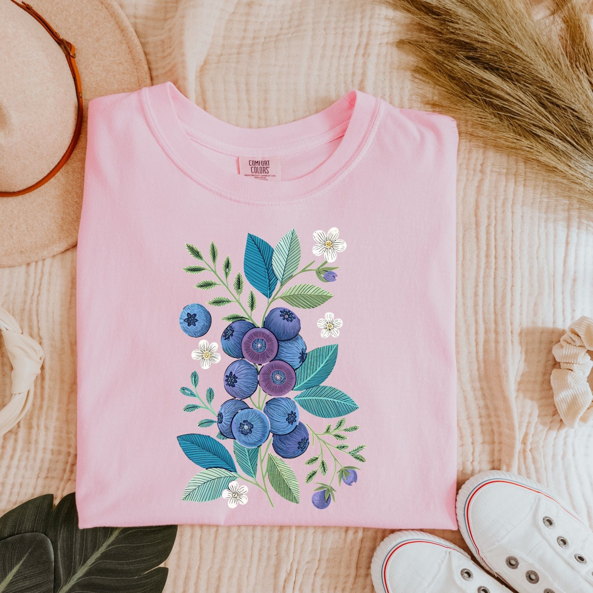 Cottagecore Blueberry Shirt, Embroidery Style Botanical Tee, Floral Fruit T-Shirt, Nature Gift for Her, Cute Garden Graphic Top - Craig Michael Design