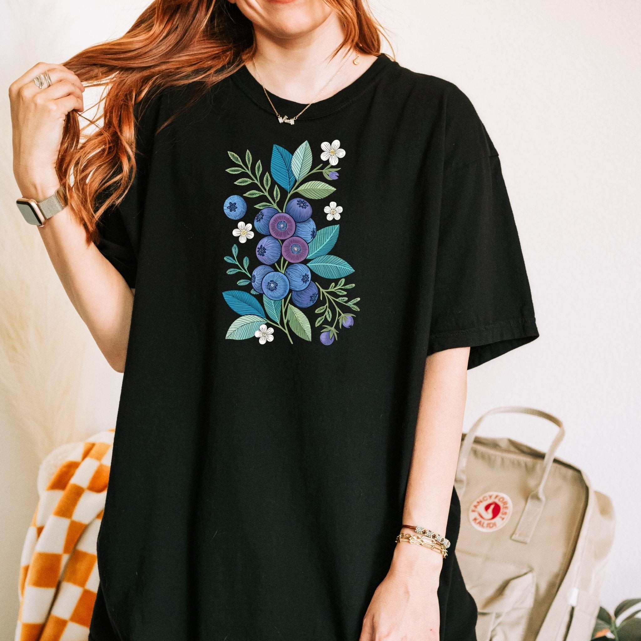 Cottagecore Blueberry Shirt, Embroidery Style Botanical Tee, Floral Fruit T-Shirt, Nature Gift for Her, Cute Garden Graphic Top - Craig Michael Design