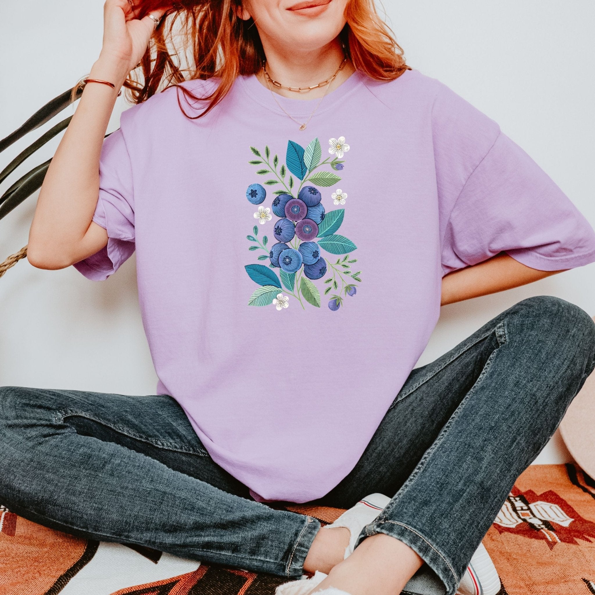 Cottagecore Blueberry Shirt, Embroidery Style Botanical Tee, Floral Fruit T-Shirt, Nature Gift for Her, Cute Garden Graphic Top - Craig Michael Design