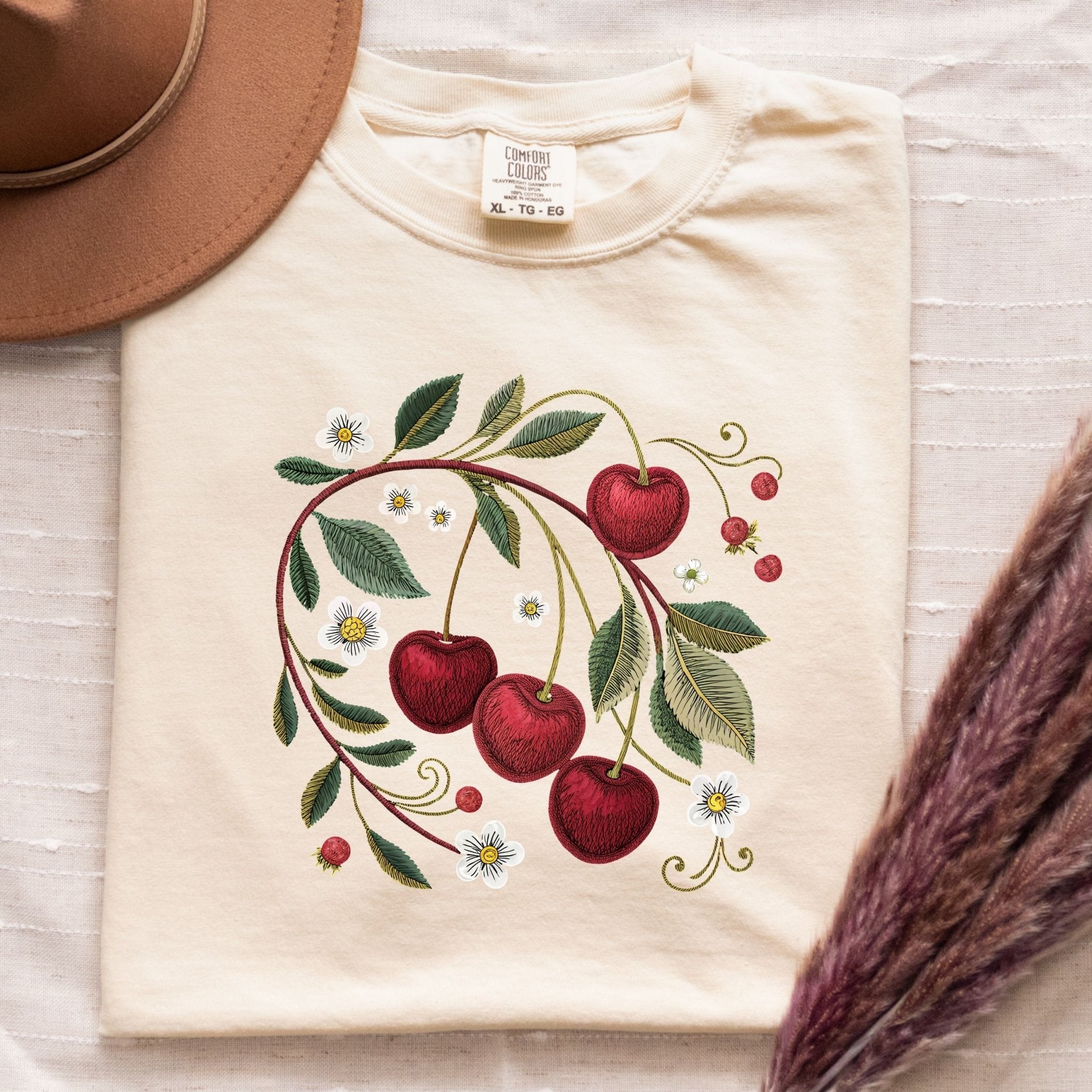 Cottagecore Cherry Blossom Shirt, Embroidery Style Fruit T-Shirt, Sweet Cherry Floral Tee, Spring Nature Gift for Her, Comfort Colors - Craig Michael Design