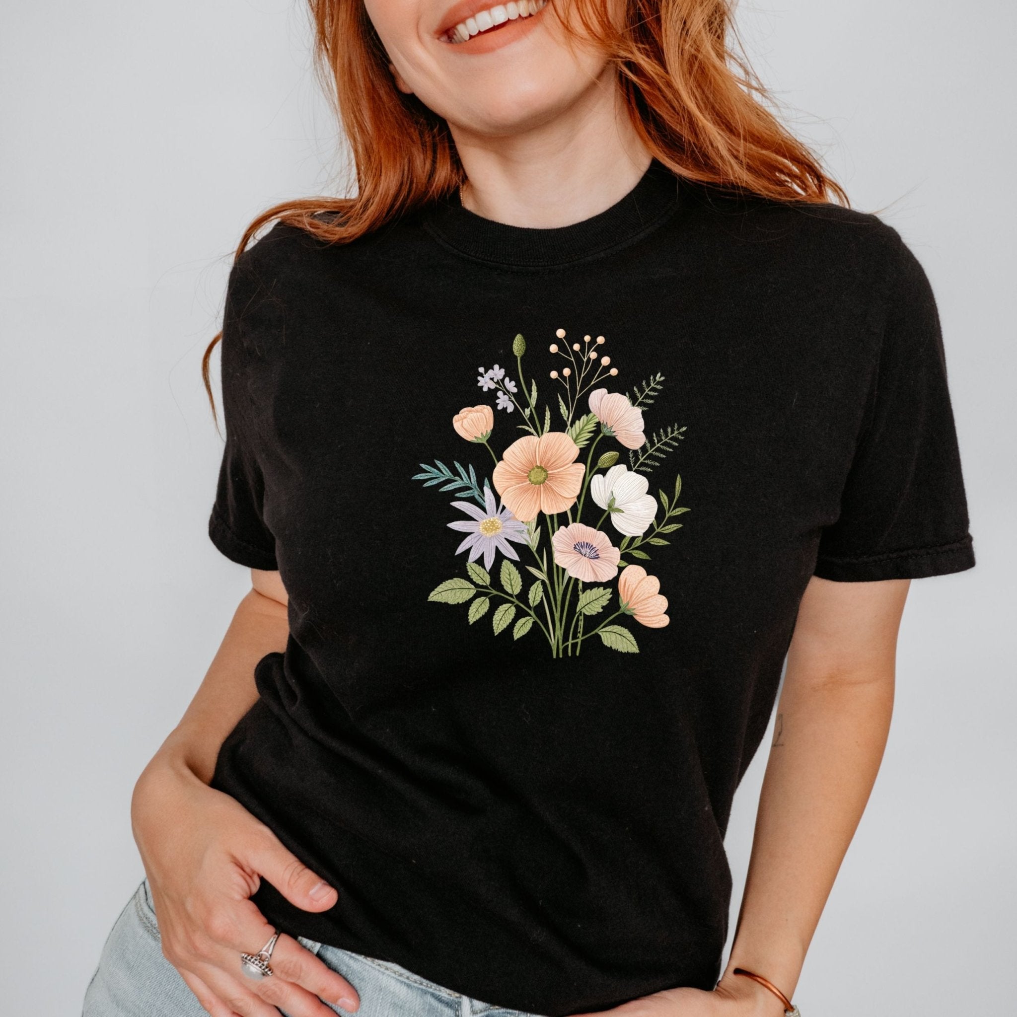Cottagecore Floral T-Shirt – Watercolour Flower Arrangement Design - Craig Michael Design