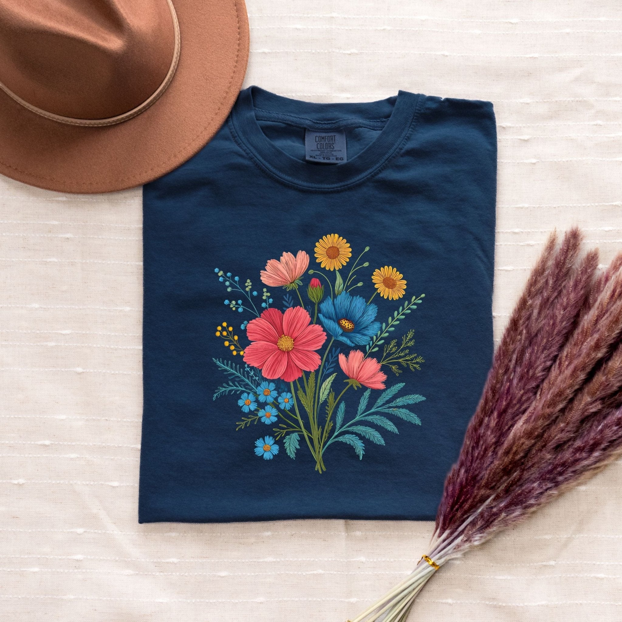 Cottagecore Flower T-Shirt – Embroidered Style Floral Bouquet Design - Craig Michael Design