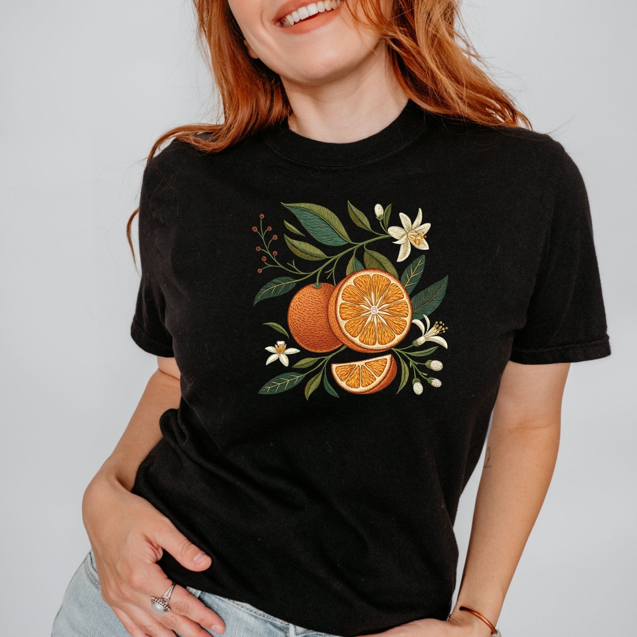 Cottagecore Orange Blossom Shirt, Embroidery Style Citrus Tee, Vintage Botanical T-Shirt, Summer Fruit Graphic, Nature Lover Gift - Craig Michael Design