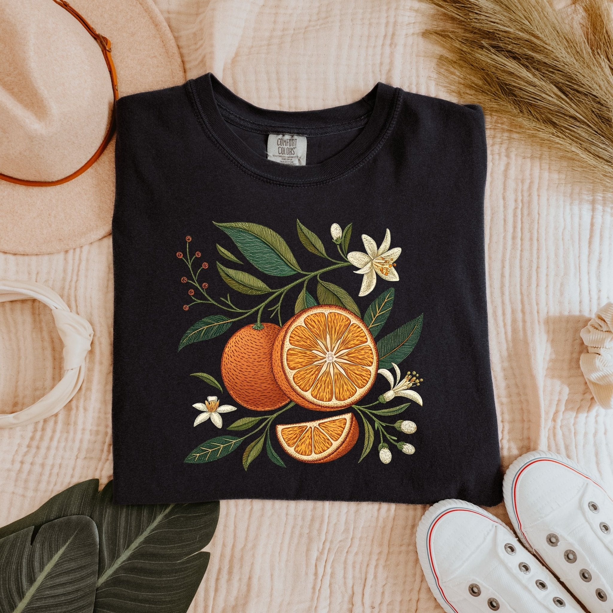 Cottagecore Orange Blossom Shirt, Embroidery Style Citrus Tee, Vintage Botanical T-Shirt, Summer Fruit Graphic, Nature Lover Gift - Craig Michael Design