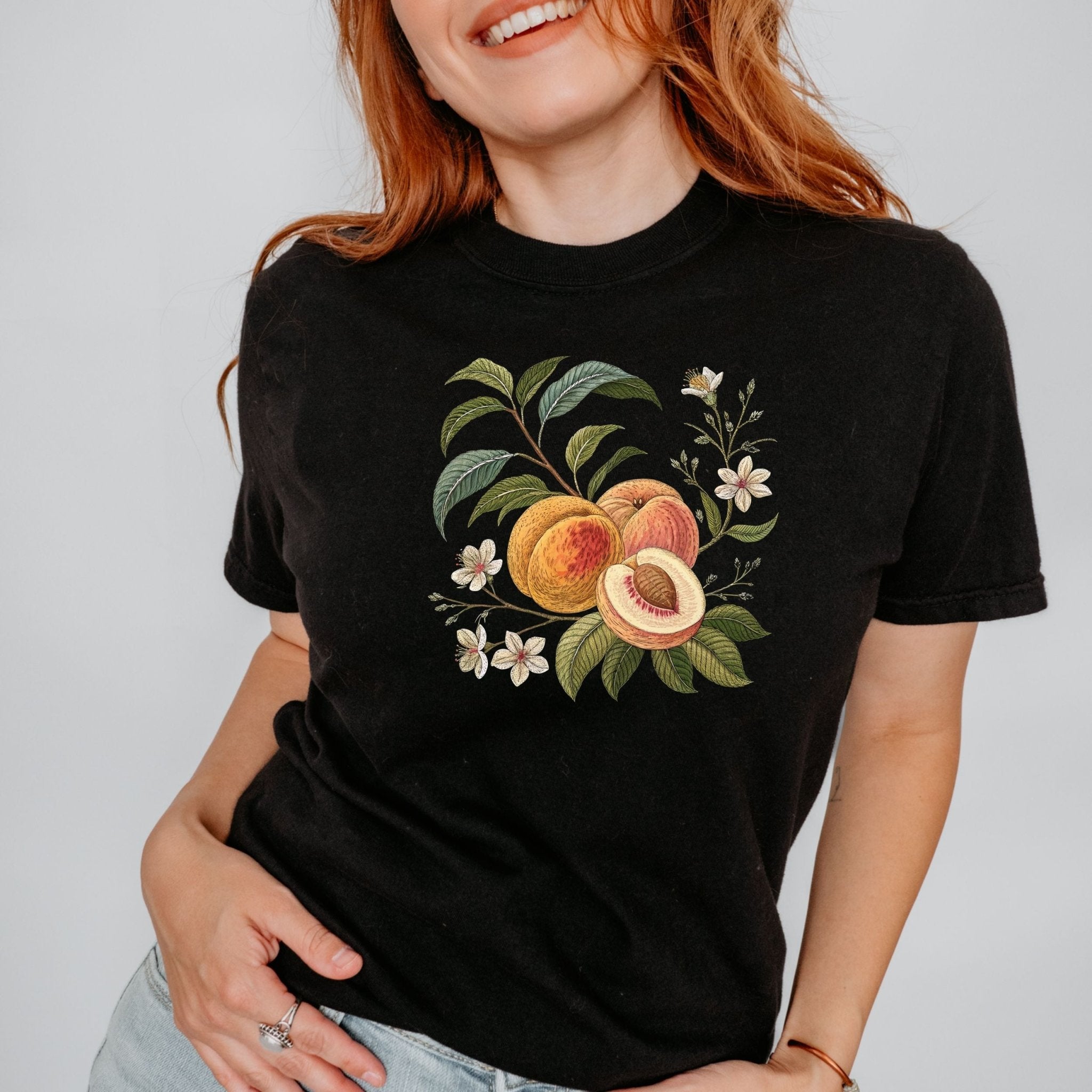 Cottagecore Peach Shirt, Vintage Botanical Fruit Tee, Floral Peach Tree Design, Rustic Gardencore Gift, Nature Aesthetic Clothing - Craig Michael Design