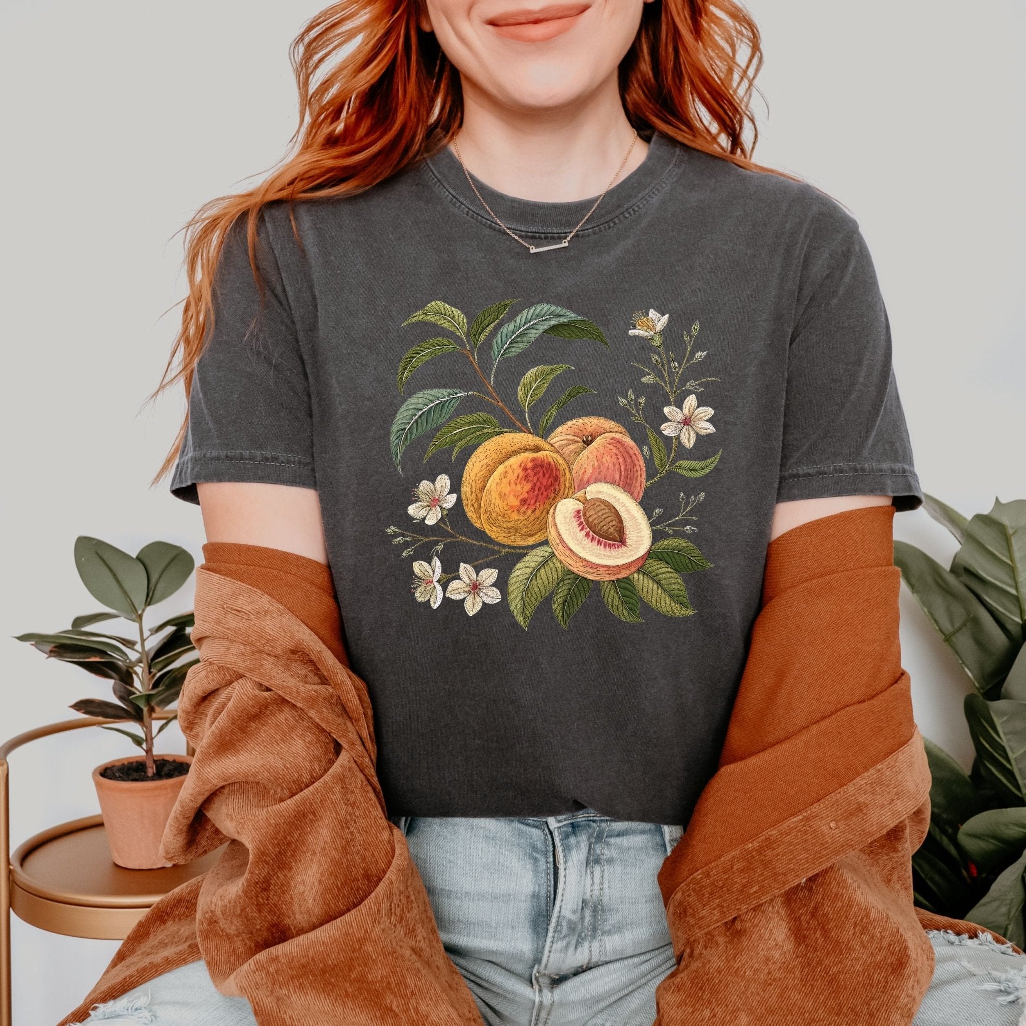 Cottagecore Peach Shirt, Vintage Botanical Fruit Tee, Floral Peach Tree Design, Rustic Gardencore Gift, Nature Aesthetic Clothing - Craig Michael Design