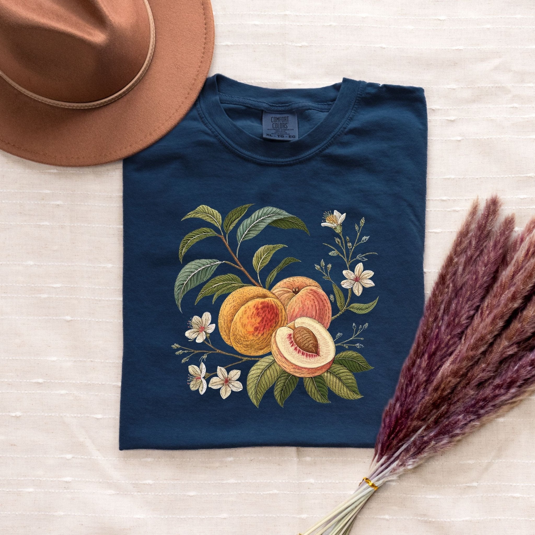 Cottagecore Peach Shirt, Vintage Botanical Fruit Tee, Floral Peach Tree Design, Rustic Gardencore Gift, Nature Aesthetic Clothing - Craig Michael Design