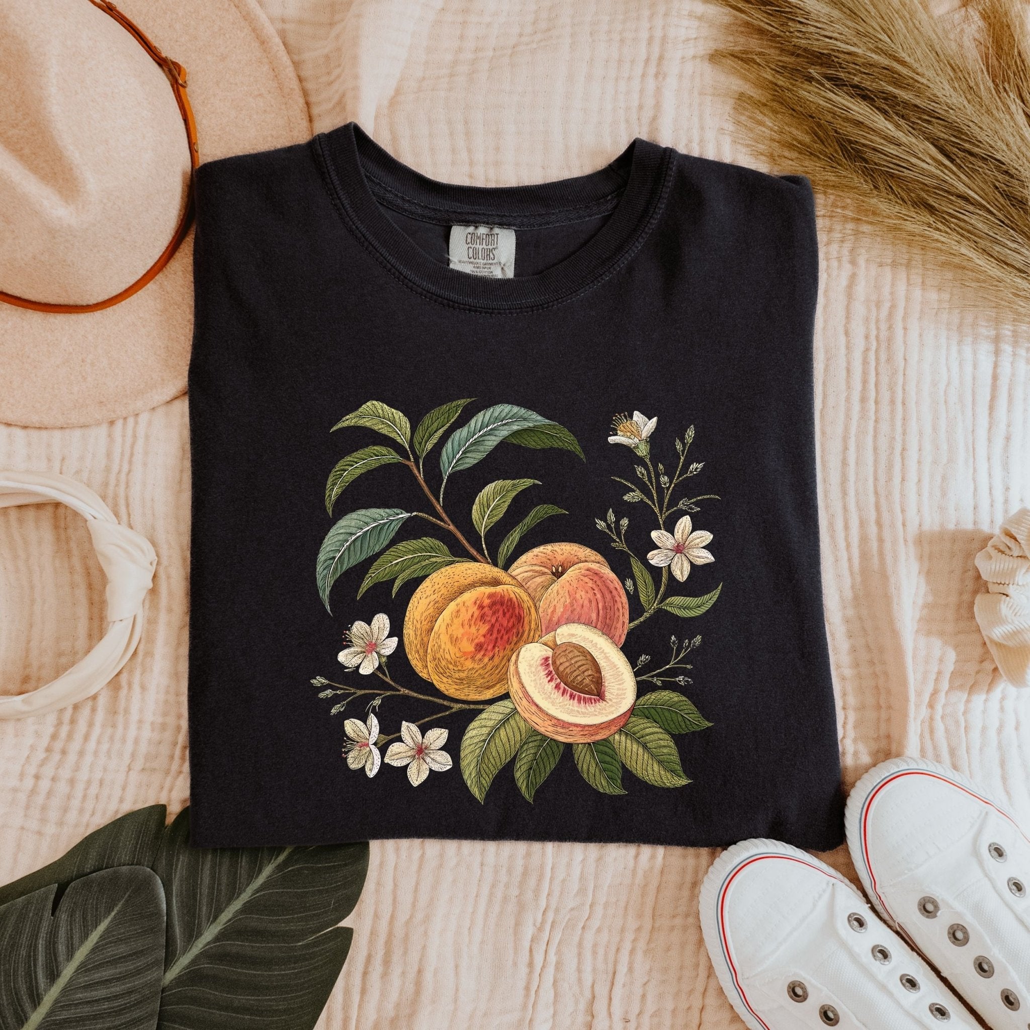 Cottagecore Peach Shirt, Vintage Botanical Fruit Tee, Floral Peach Tree Design, Rustic Gardencore Gift, Nature Aesthetic Clothing - Craig Michael Design