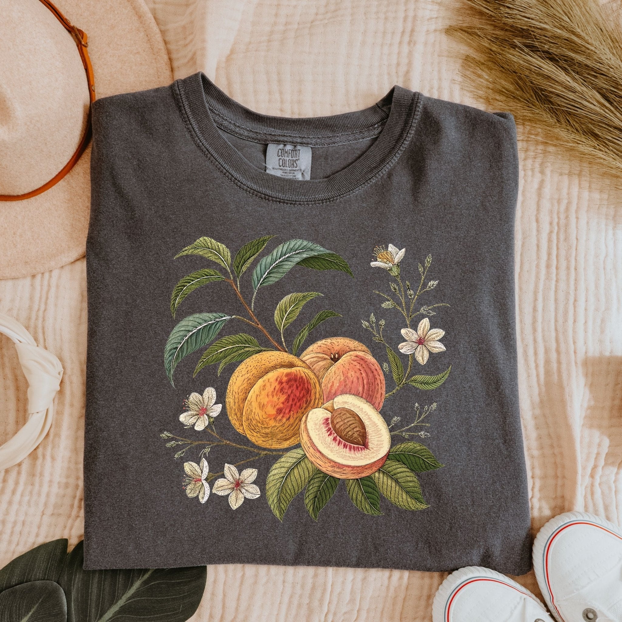 Cottagecore Peach Shirt, Vintage Botanical Fruit Tee, Floral Peach Tree Design, Rustic Gardencore Gift, Nature Aesthetic Clothing - Craig Michael Design