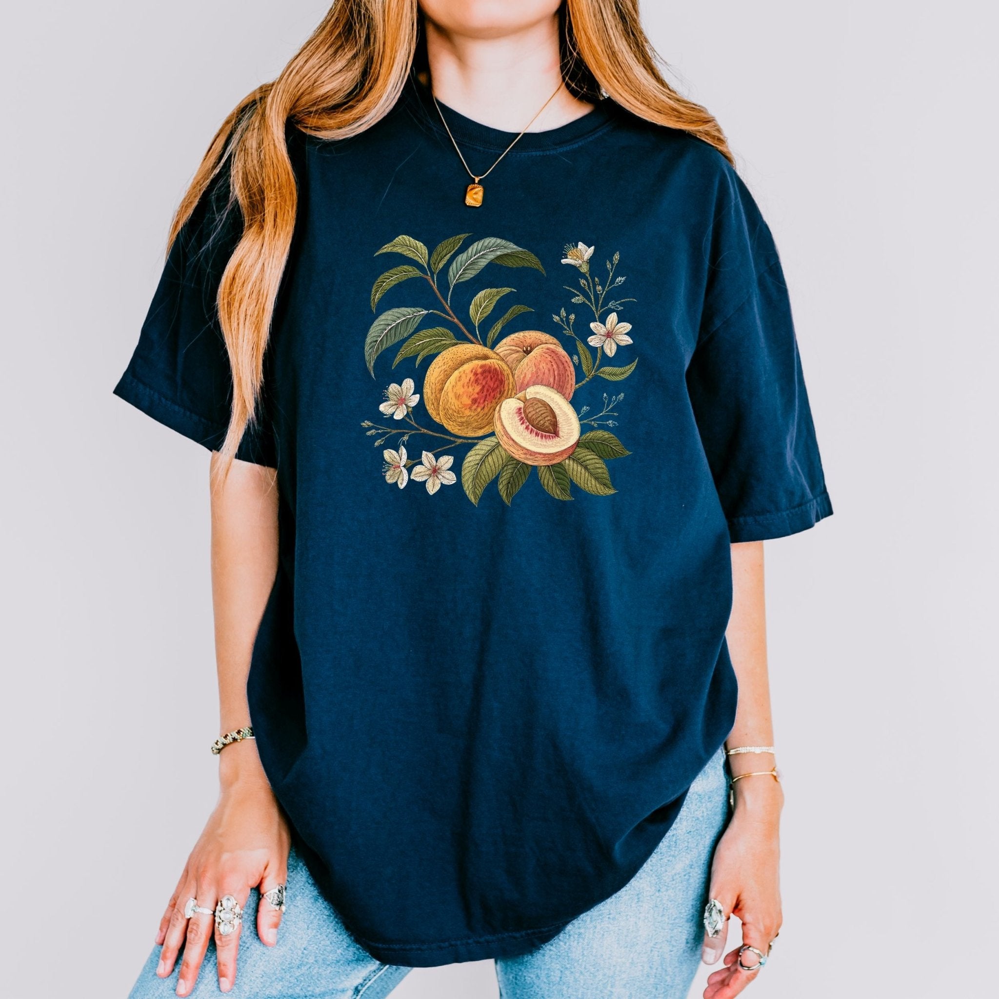 Cottagecore Peach Shirt, Vintage Botanical Fruit Tee, Floral Peach Tree Design, Rustic Gardencore Gift, Nature Aesthetic Clothing - Craig Michael Design