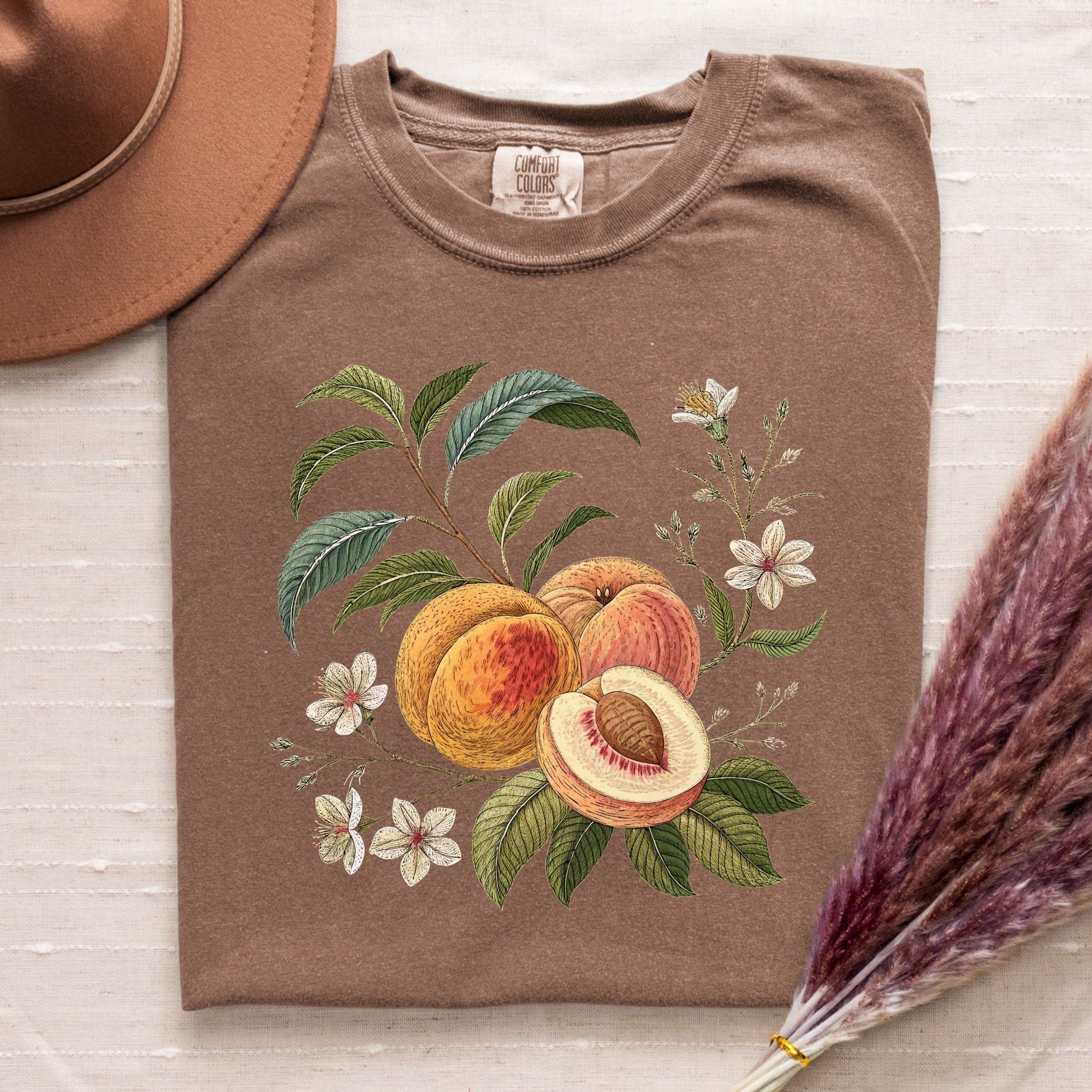 Cottagecore Peach Shirt, Vintage Botanical Fruit Tee, Floral Peach Tree Design, Rustic Gardencore Gift, Nature Aesthetic Clothing - Craig Michael Design