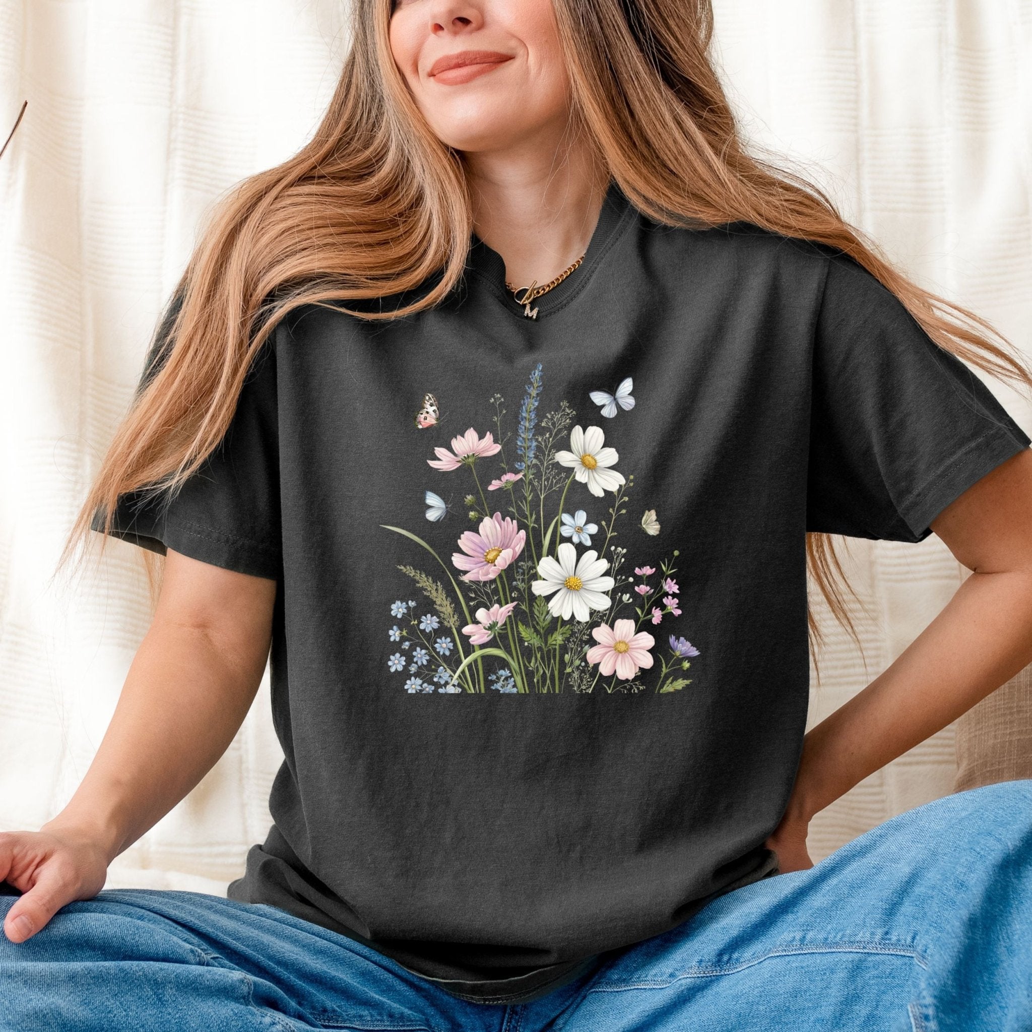 CottagecoreFloral T-Shirt, Butterfly T Shirt, Wildflower Tee, Spring Flowers Shirt, Nature T-Shirt, Botanical T Shirt, Pastel Flowers Top - Craig Michael Design