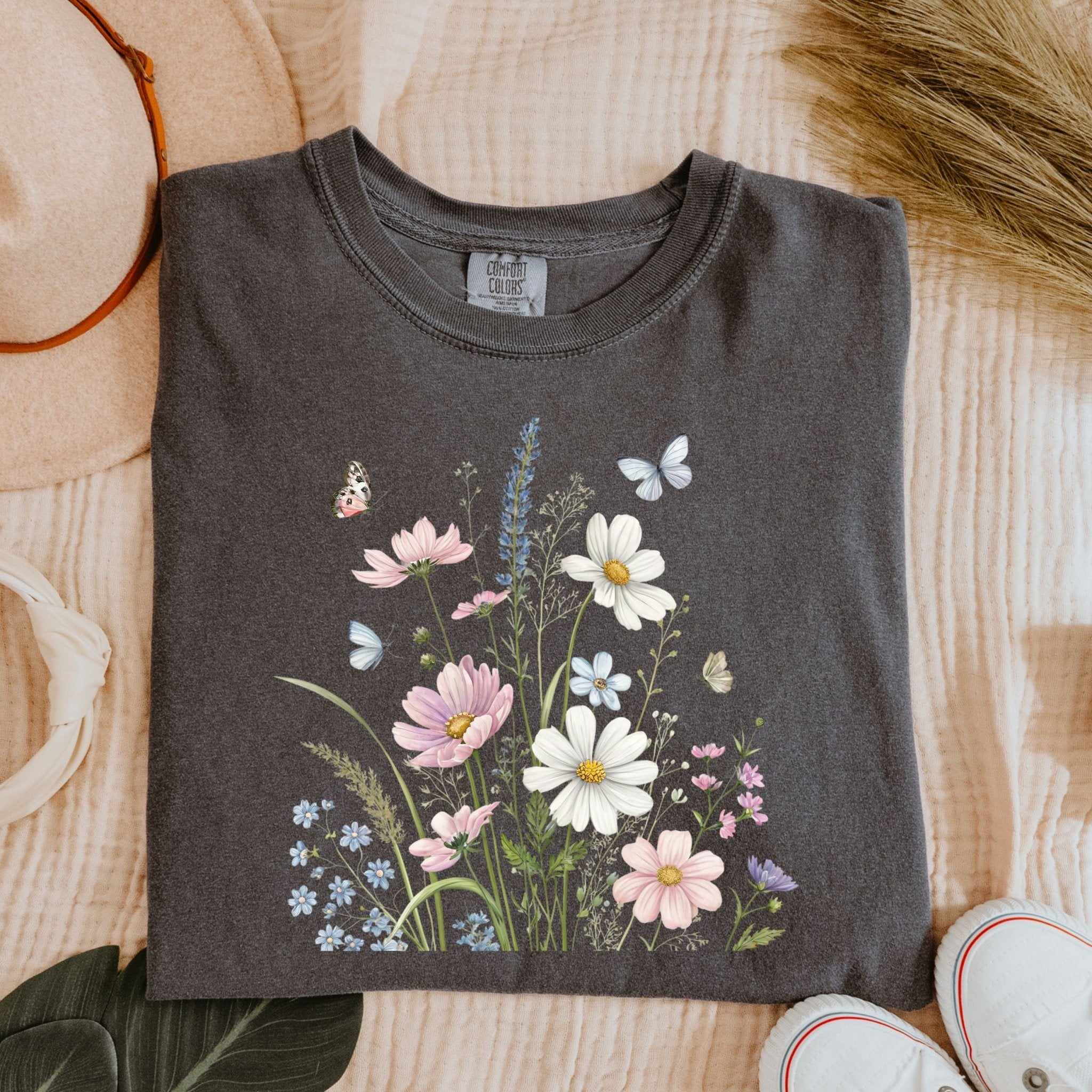 CottagecoreFloral T-Shirt, Butterfly T Shirt, Wildflower Tee, Spring Flowers Shirt, Nature T-Shirt, Botanical T Shirt, Pastel Flowers Top - Craig Michael Design