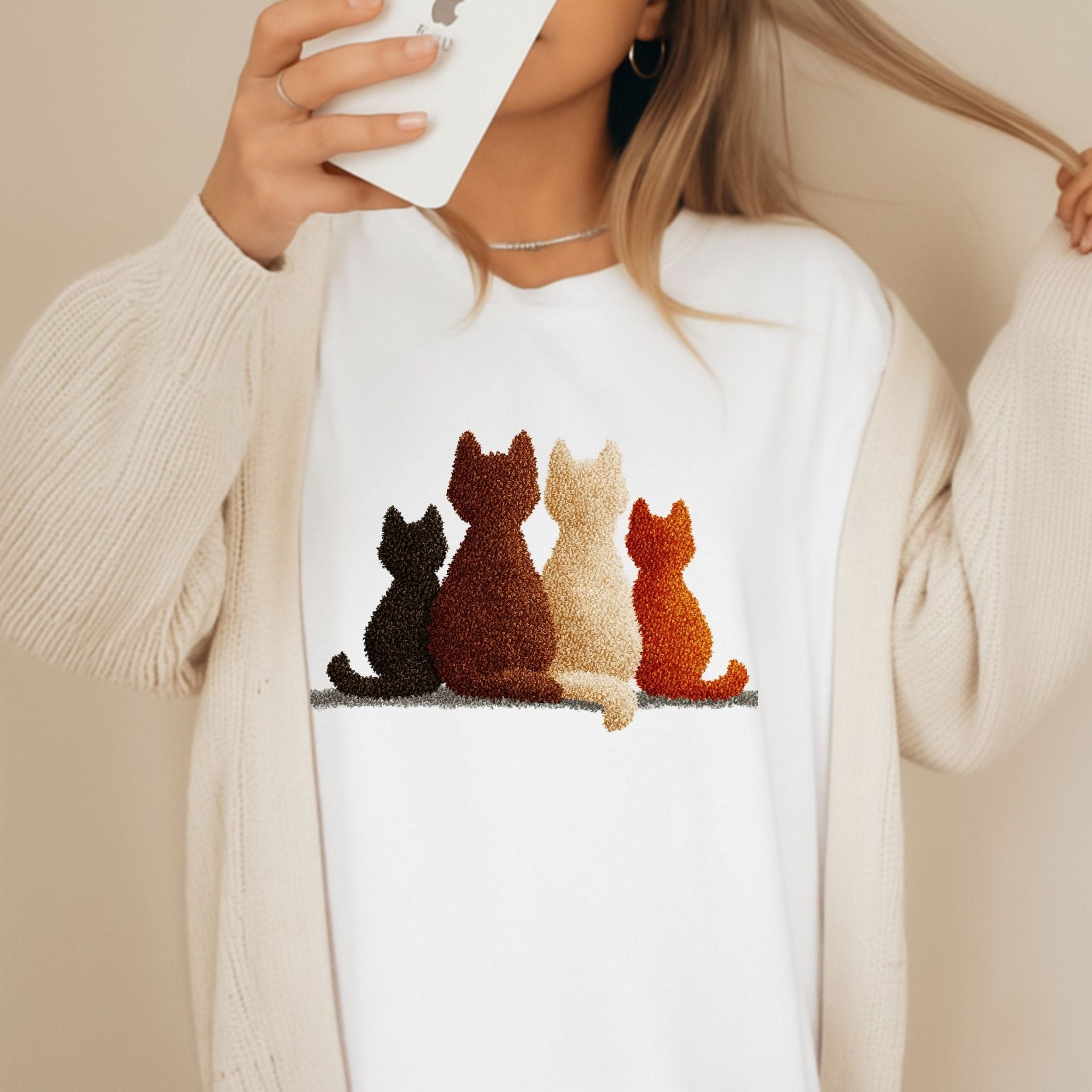 Cozy Cats Embroidered - Style Tee - shirt - Craig Michael Design