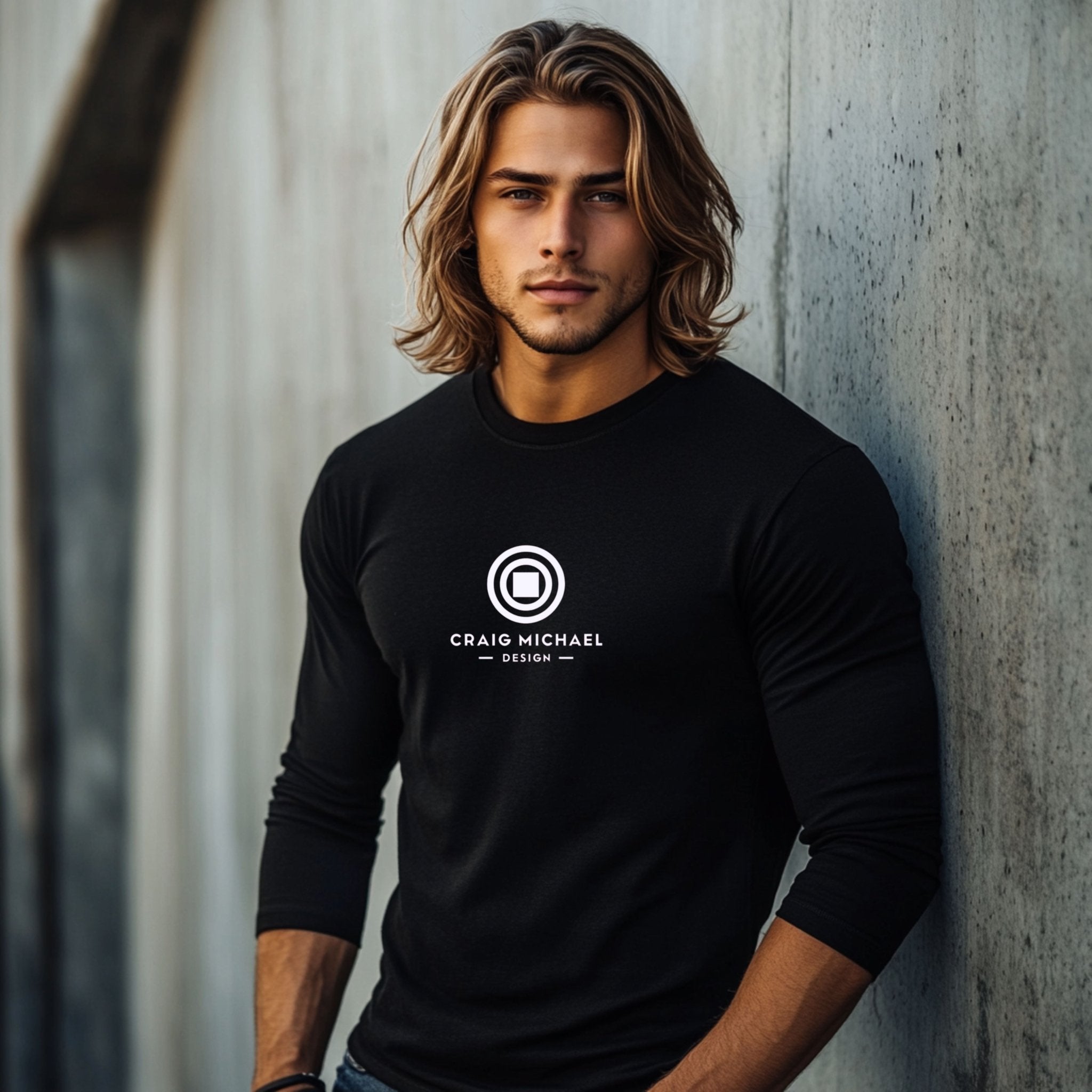 Craig Michael Design Logo Long Sleeve Shirt, Minimalist Graphic Tee, Unique Designer Apparel, Modern Fashion Statement, Trendy Casual Wear - Craig Michael Design