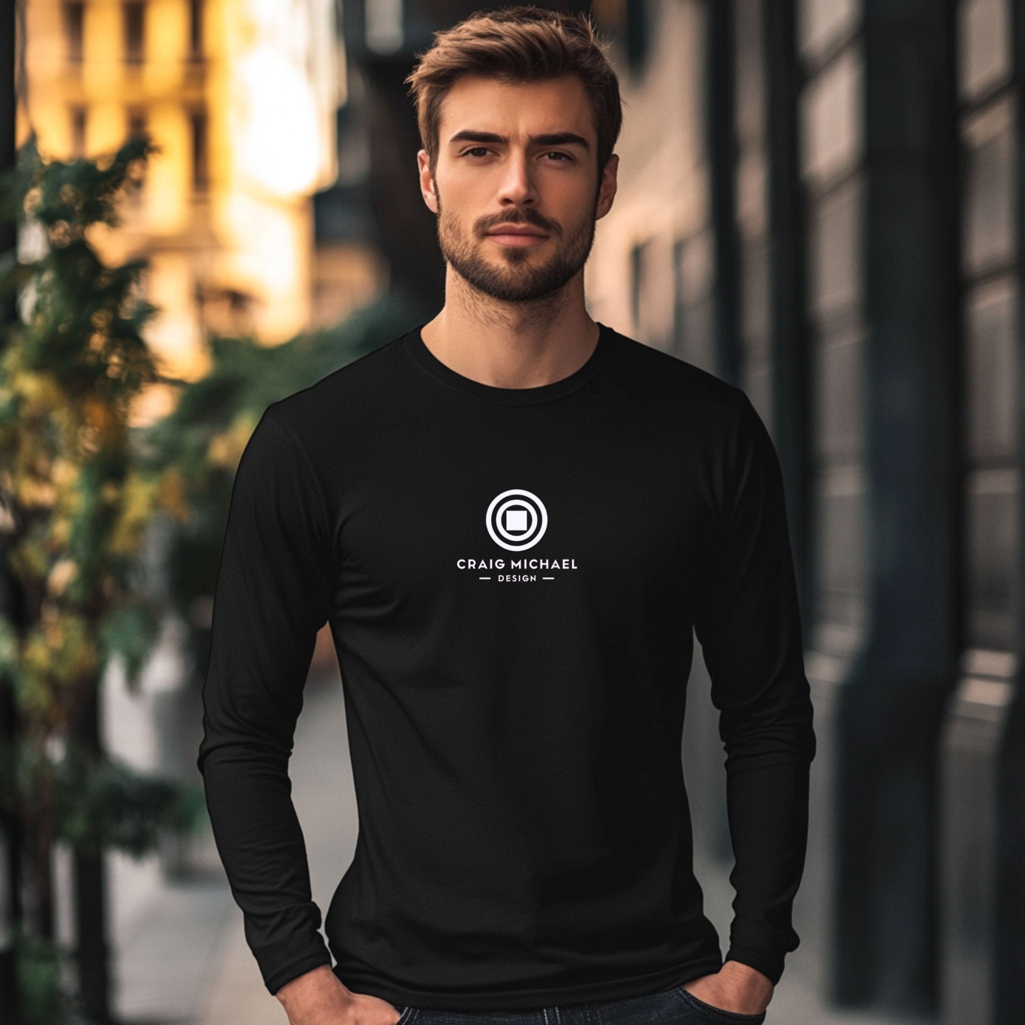 Craig Michael Design Logo Long Sleeve Shirt, Minimalist Graphic Tee, Unique Designer Apparel, Modern Fashion Statement, Trendy Casual Wear - Craig Michael Design