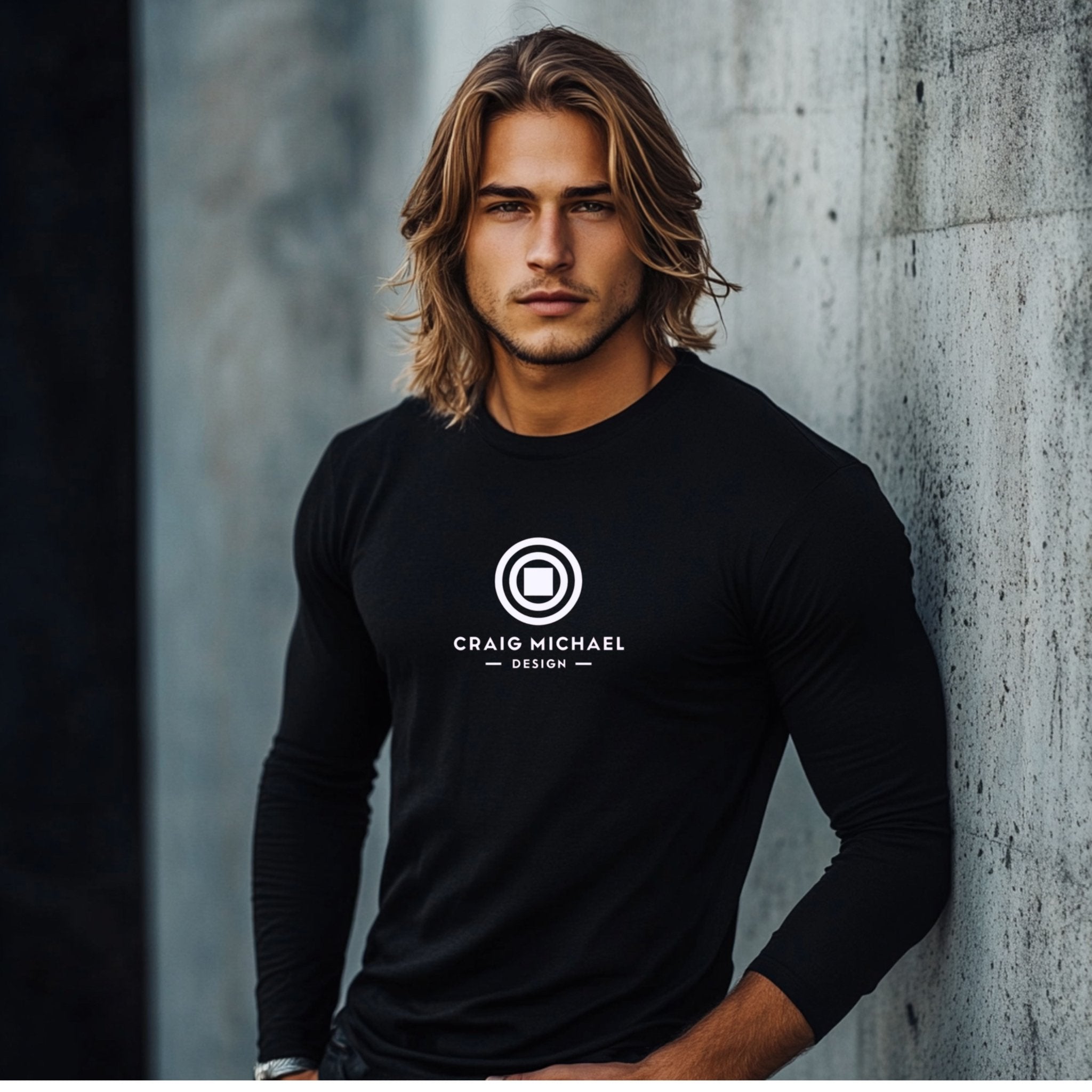 Craig Michael Design Logo Long Sleeve Shirt, Minimalist Graphic Tee, Unique Designer Apparel, Modern Fashion Statement, Trendy Casual Wear - Craig Michael Design