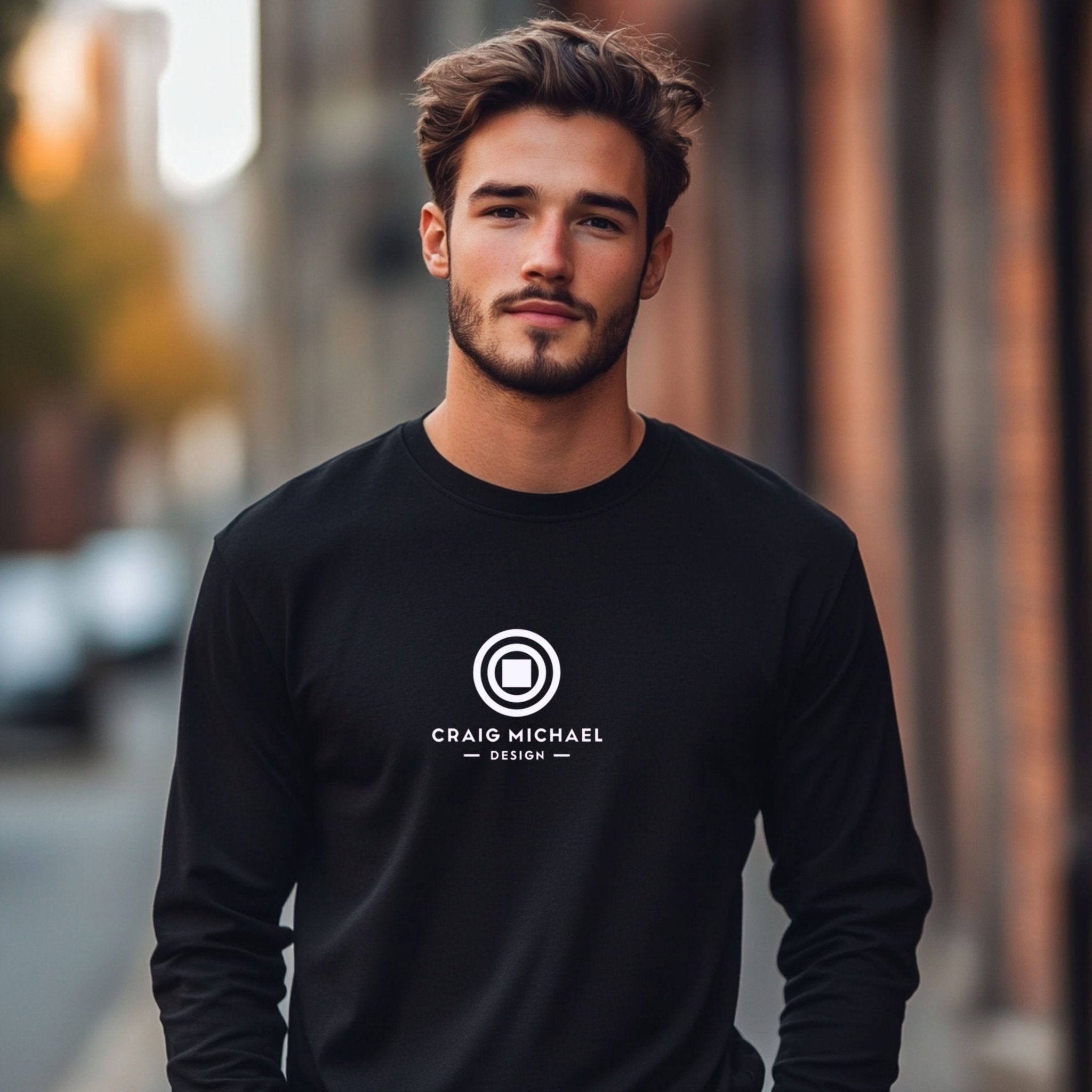 Craig Michael Design Logo Long Sleeve Shirt, Minimalist Graphic Tee, Unique Designer Apparel, Modern Fashion Statement, Trendy Casual Wear - Craig Michael Design