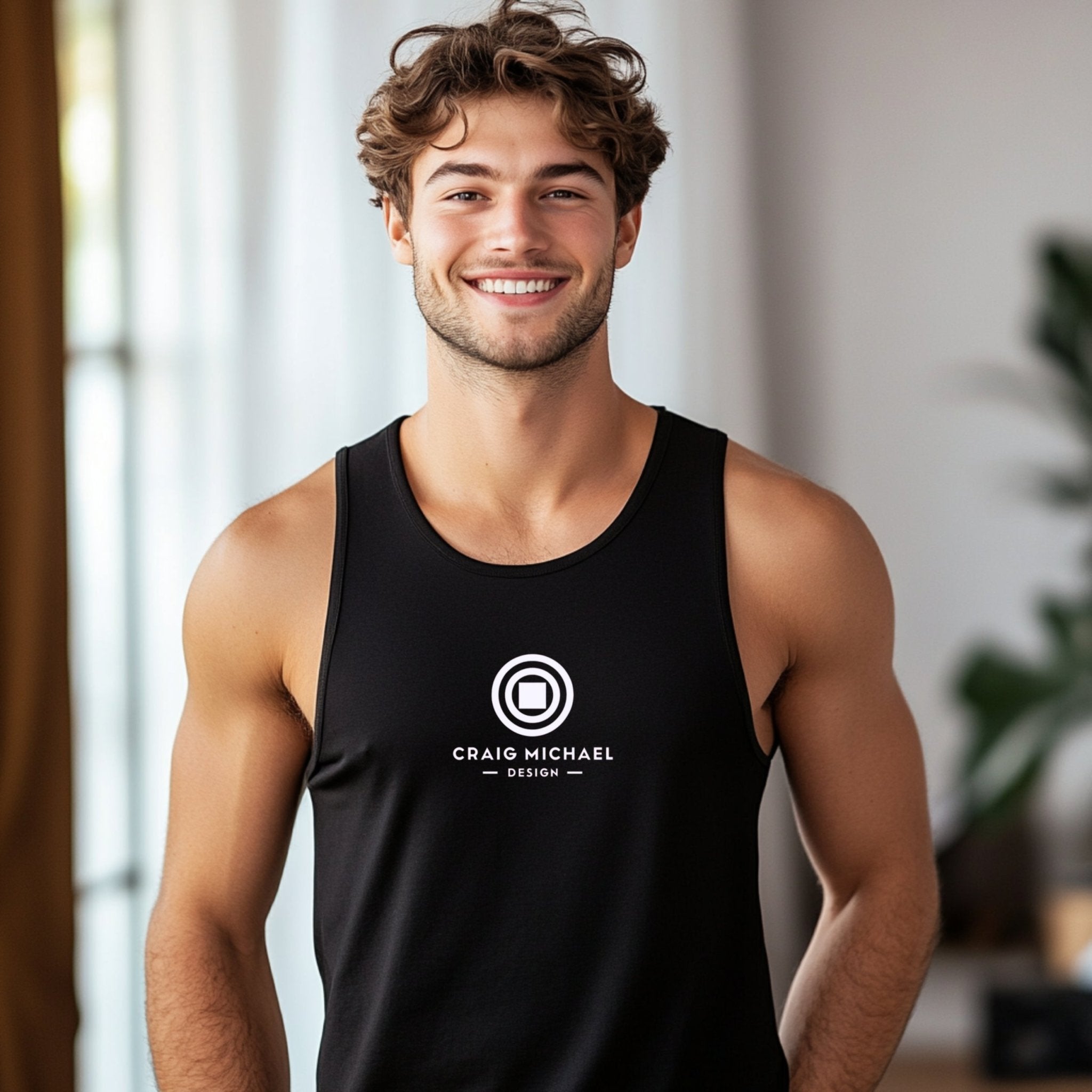 Craig Michael Design Logo Tank Top, Stylish Black Tank Top, Unique Designer Tank Top, Modern Graphic Tank Top, Comfortable Tank - Craig Michael Design