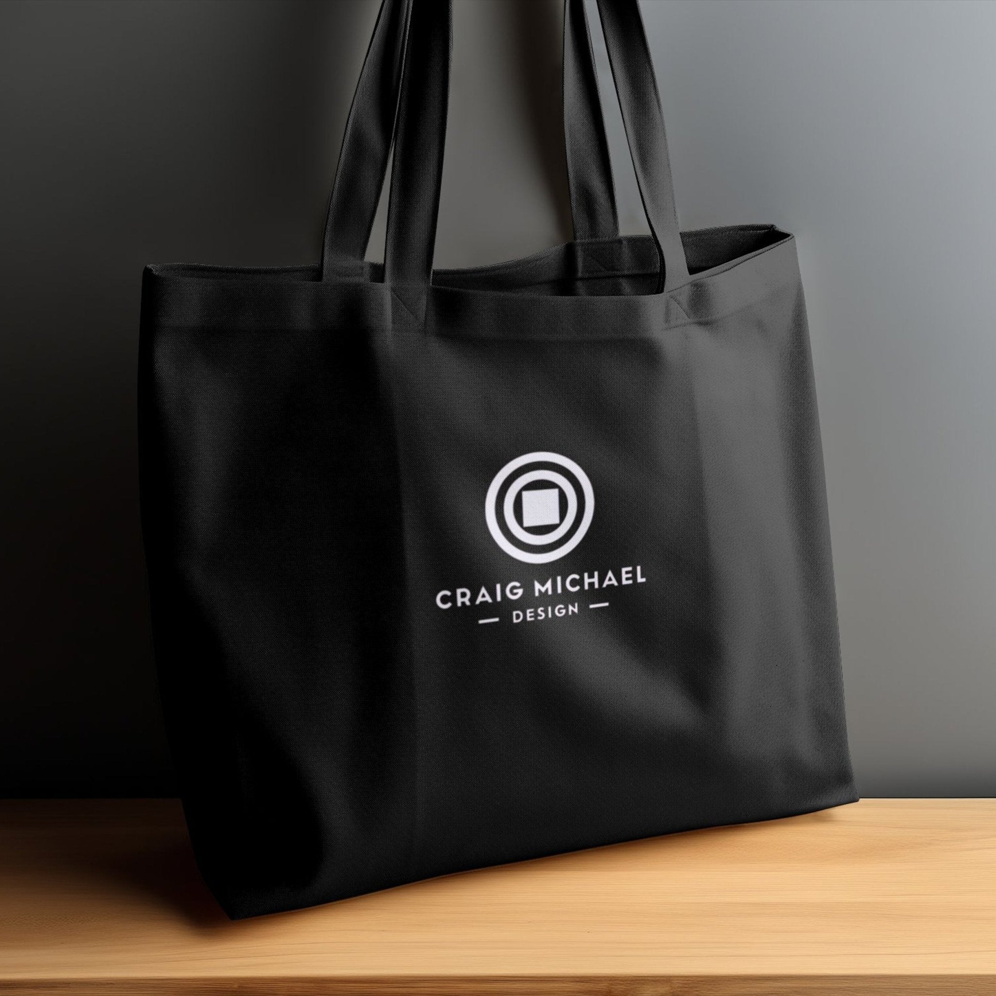 Craig Michael Design Tote Bag, Stylish Black and White Tote, Unique Logo Tote Bag, Trendy Tote for Everyday Use, Eco Friendly Bag - Craig Michael Design