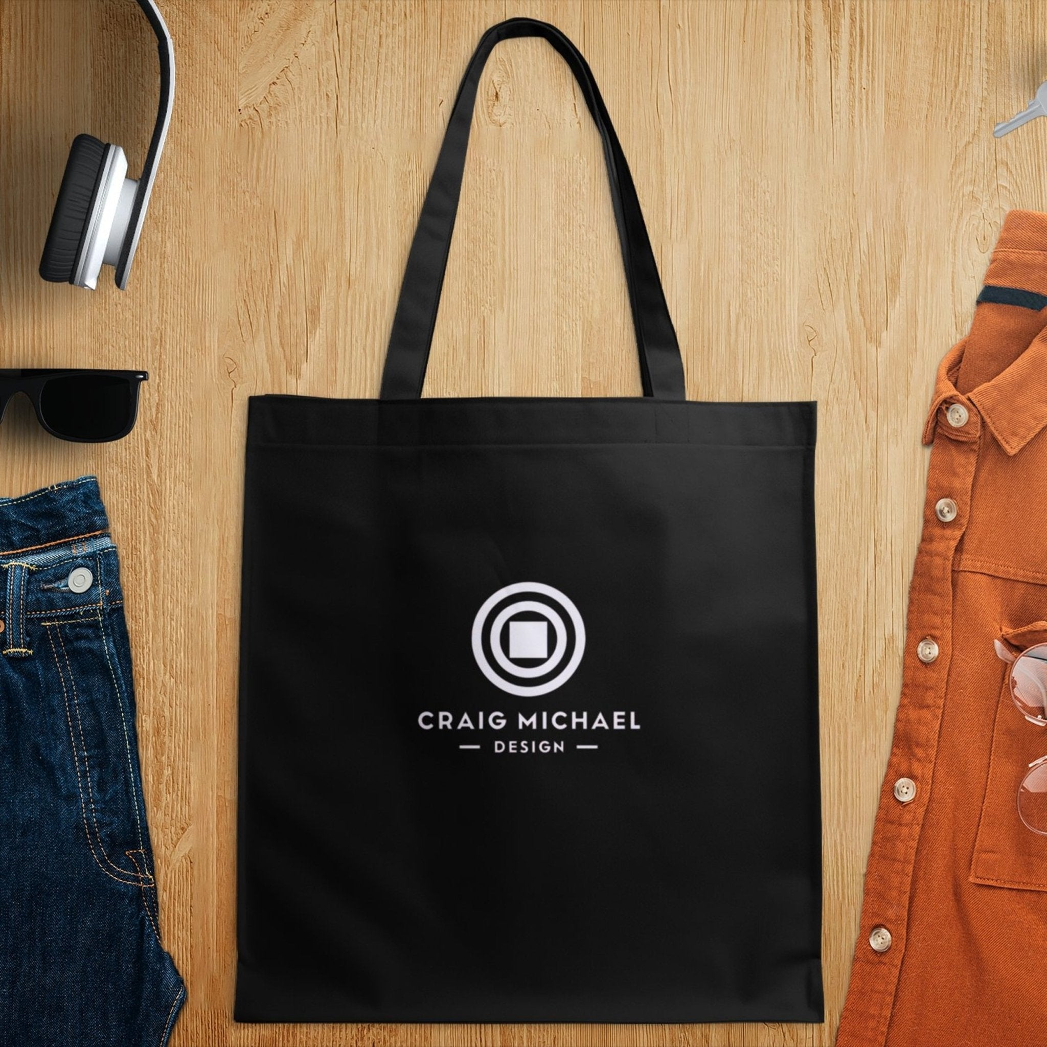 Craig Michael Design Tote Bag, Stylish Black and White Tote, Unique Logo Tote Bag, Trendy Tote for Everyday Use, Eco Friendly Bag - Craig Michael Design