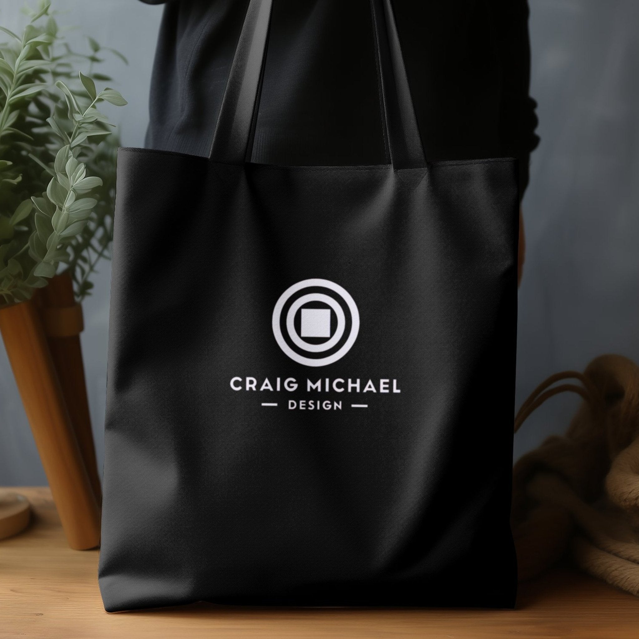 Craig Michael Design Tote Bag, Stylish Black and White Tote, Unique Logo Tote Bag, Trendy Tote for Everyday Use, Eco Friendly Bag - Craig Michael Design