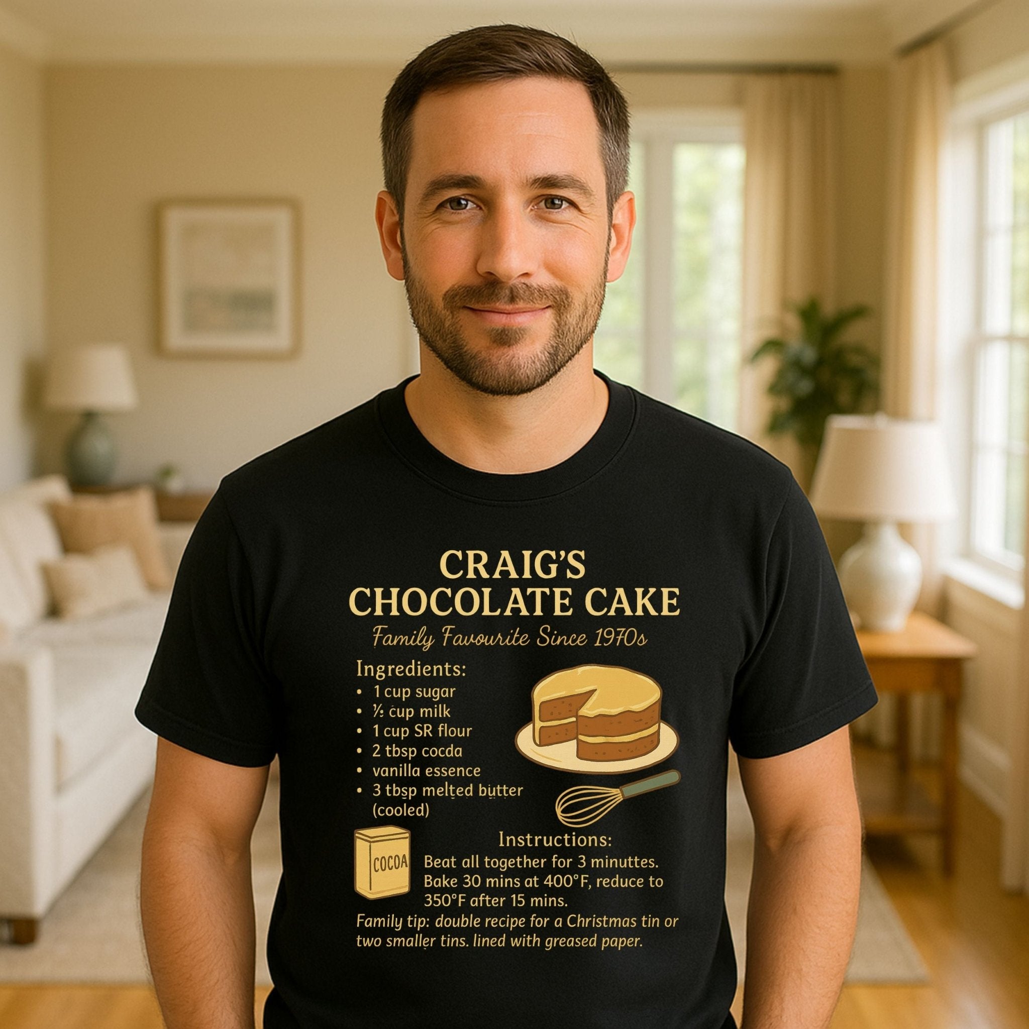 Craig’s Chocolate Cake Shirt, Vintage Recipe Card T-Shirt, Retro Baking Tee - Craig Michael Design