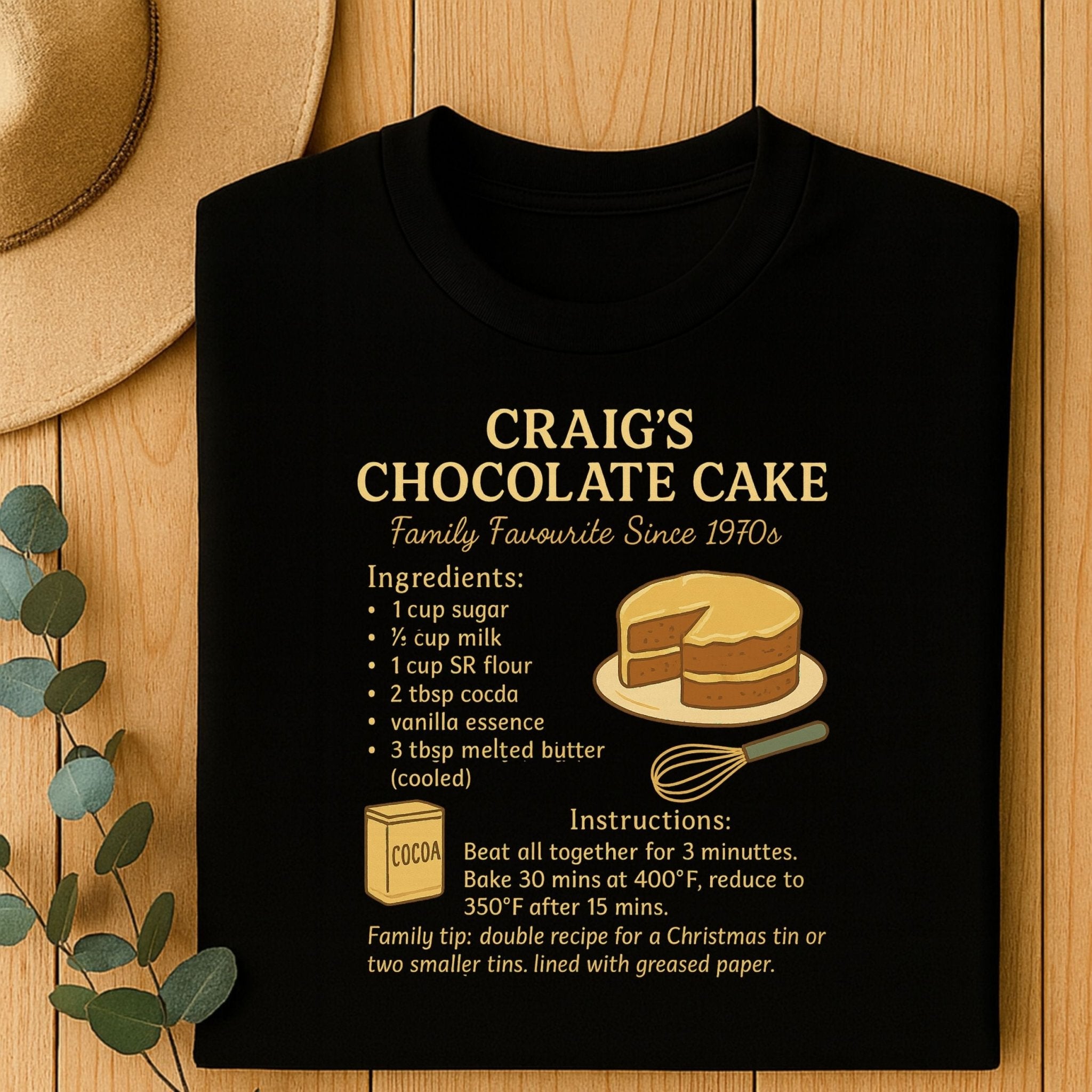 Craig’s Chocolate Cake Shirt, Vintage Recipe Card T-Shirt, Retro Baking Tee - Craig Michael Design