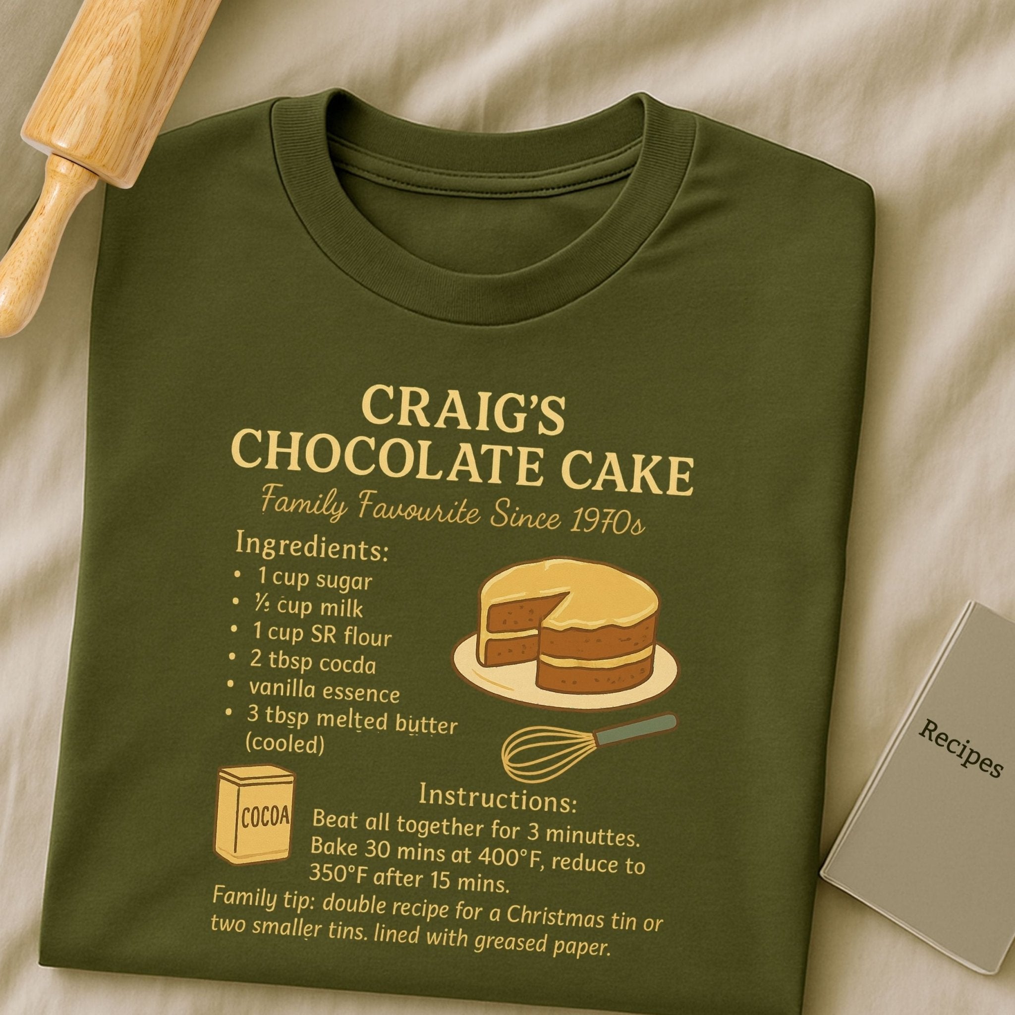Craig’s Chocolate Cake Shirt, Vintage Recipe Card T-Shirt, Retro Baking Tee - Craig Michael Design
