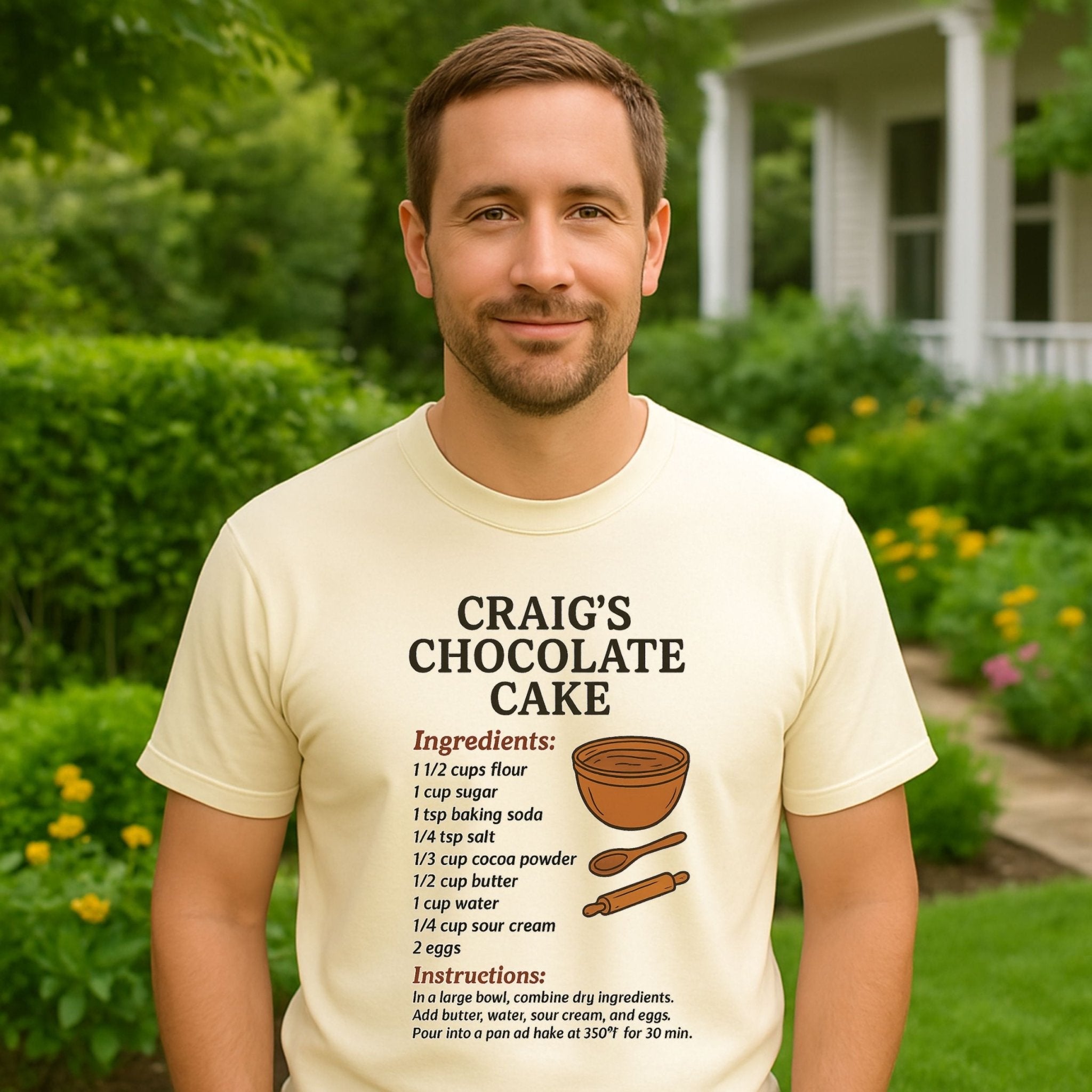 Craig’s Chocolate Cake Tee, Funny Recipe Card T-Shirt, Retro Baking Top - Craig Michael Design