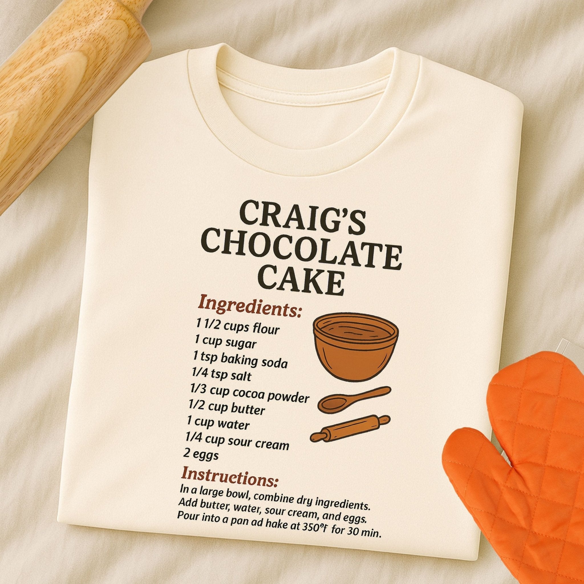 Craig’s Chocolate Cake Tee, Funny Recipe Card T-Shirt, Retro Baking Top - Craig Michael Design