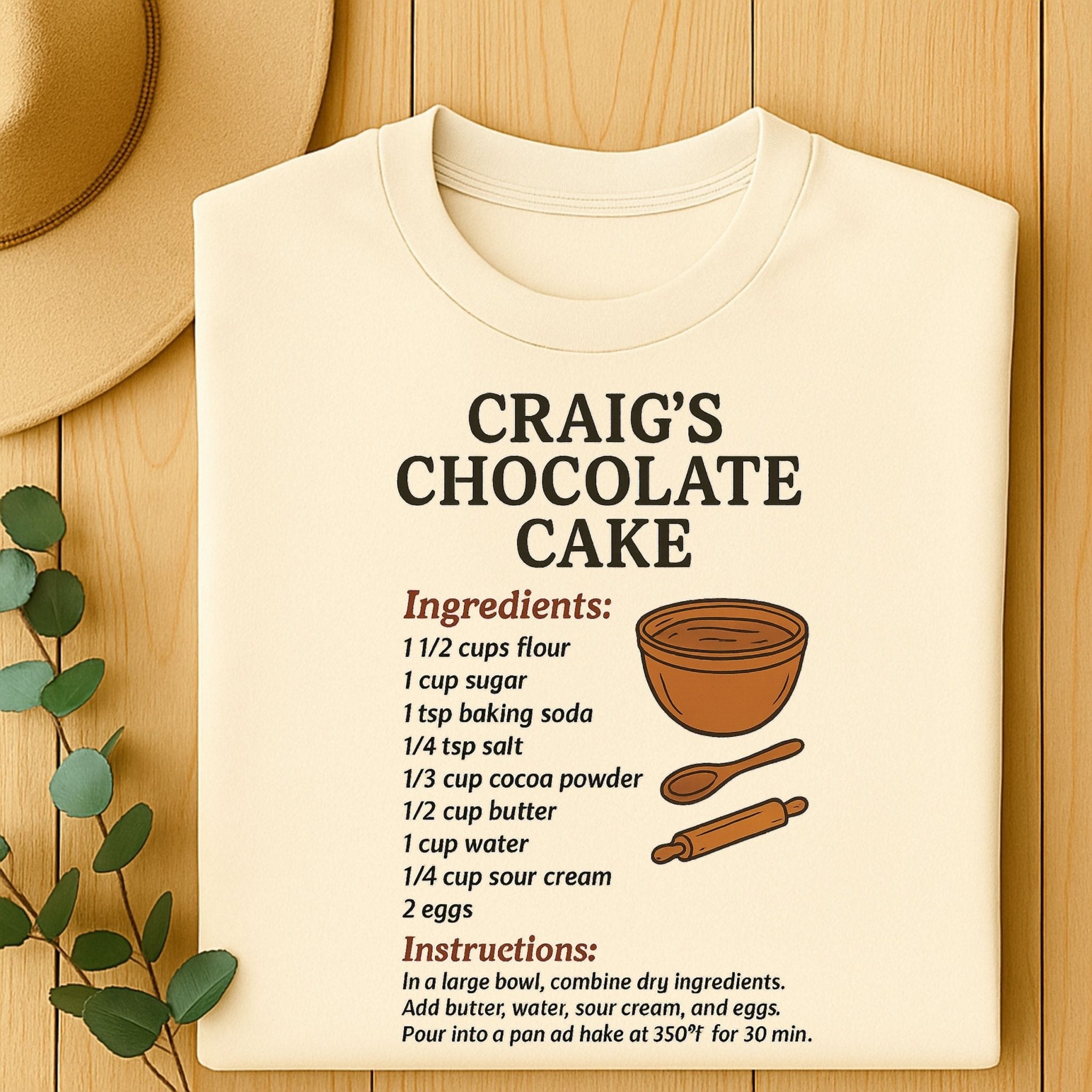 Craig’s Chocolate Cake Tee, Funny Recipe Card T-Shirt, Retro Baking Top - Craig Michael Design