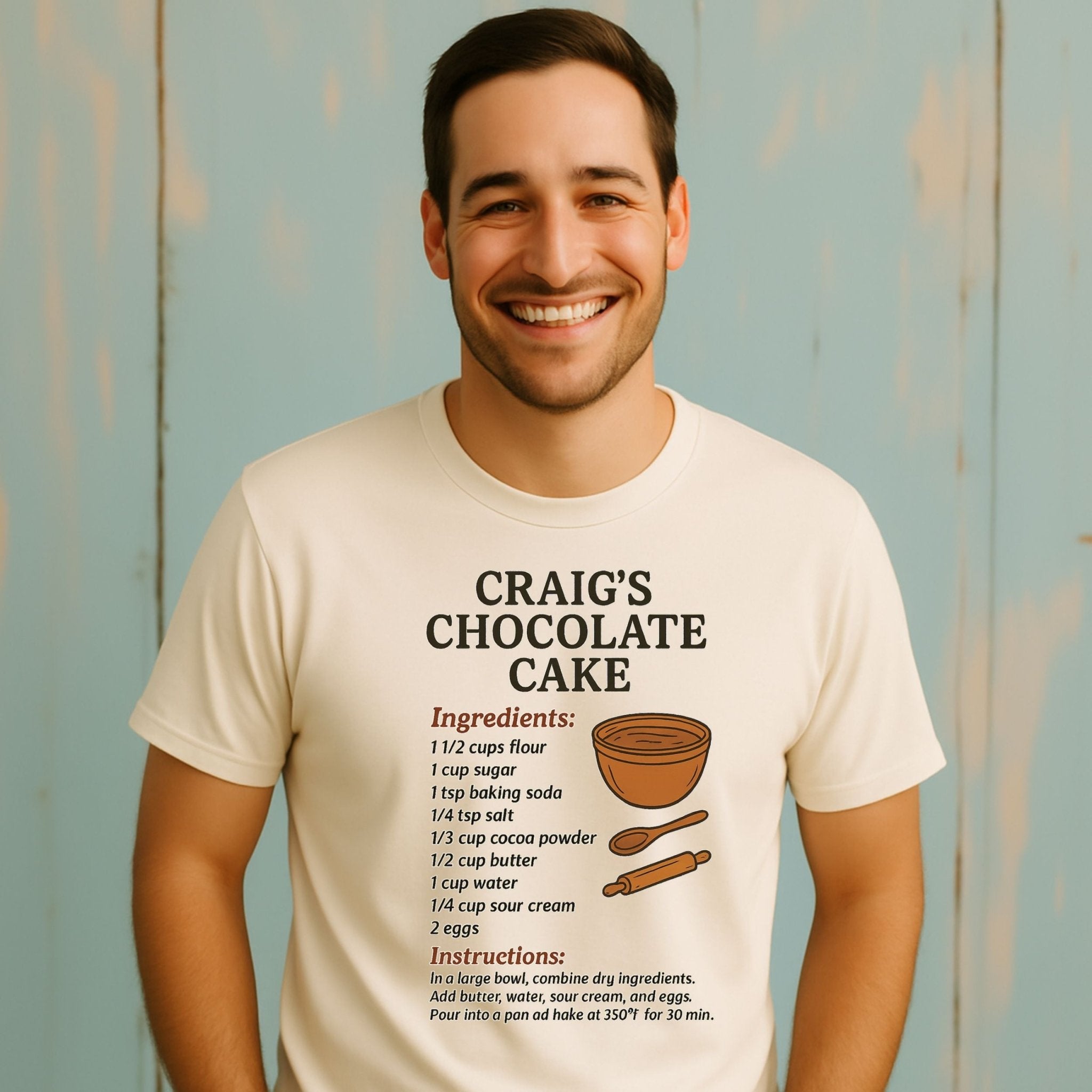 Craig’s Chocolate Cake Tee, Funny Recipe Card T-Shirt, Retro Baking Top - Craig Michael Design
