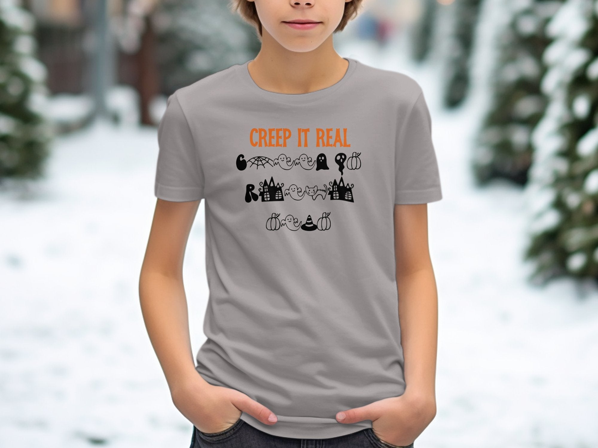 Creep It Real T-Shirt, Cute Halloween T-Shirt for Kids, Ghosts and Pumpkins T-Shirt, Fun Halloween Party T-Shirt, Kid's Halloween Tee - Craig Michael Design