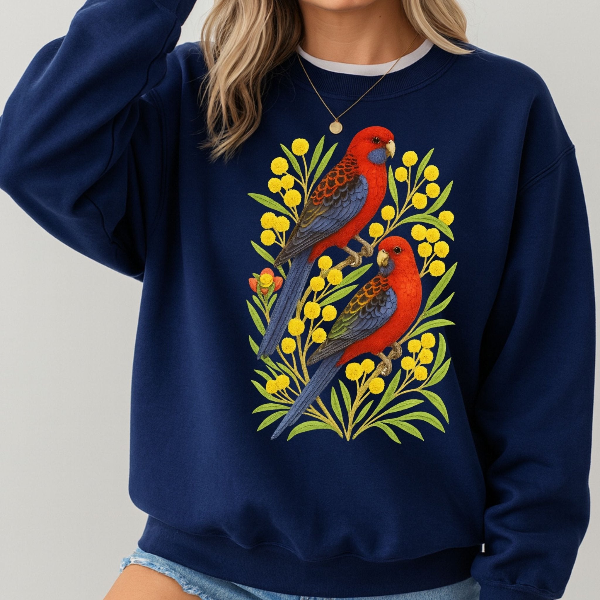 Crimson Rosella Sweatshirt – Parrot & Wattle Flower - Craig Michael Design
