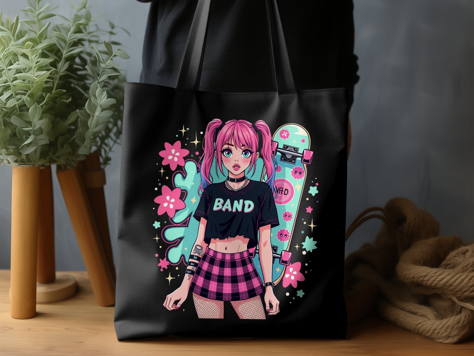 Cute Anime Girl Tote Bag, Pink Hair Cartoon Character, Trendy Graphic Design, Durable Shopping Bag, Ideal Gift for Anime Lovers - Craig Michael Design