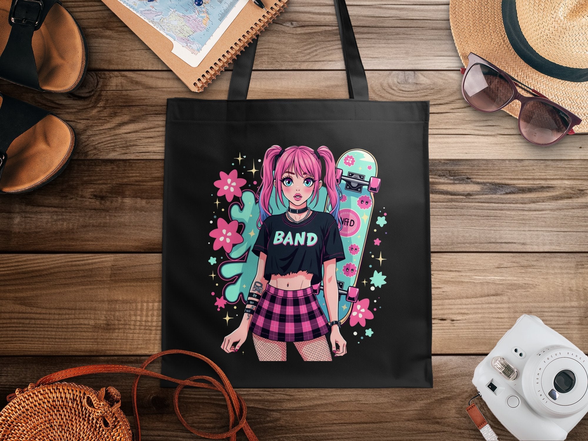 Cute Anime Girl Tote Bag, Pink Hair Cartoon Character, Trendy Graphic Design, Durable Shopping Bag, Ideal Gift for Anime Lovers - Craig Michael Design