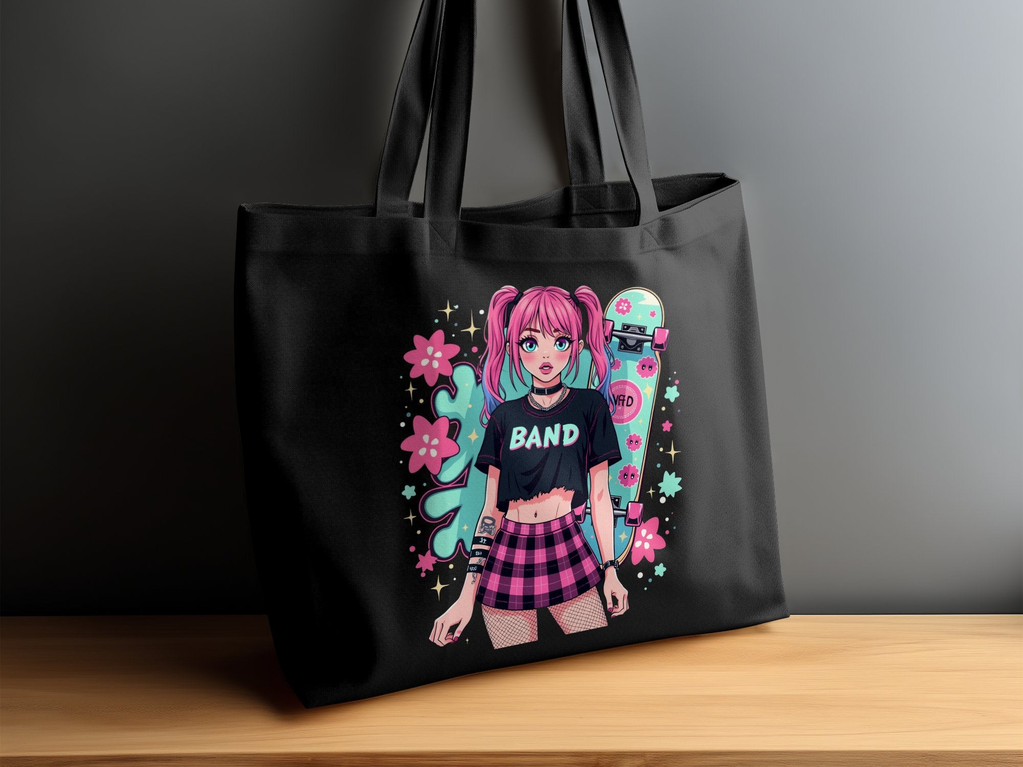 Cute Anime Girl Tote Bag, Pink Hair Cartoon Character, Trendy Graphic Design, Durable Shopping Bag, Ideal Gift for Anime Lovers - Craig Michael Design