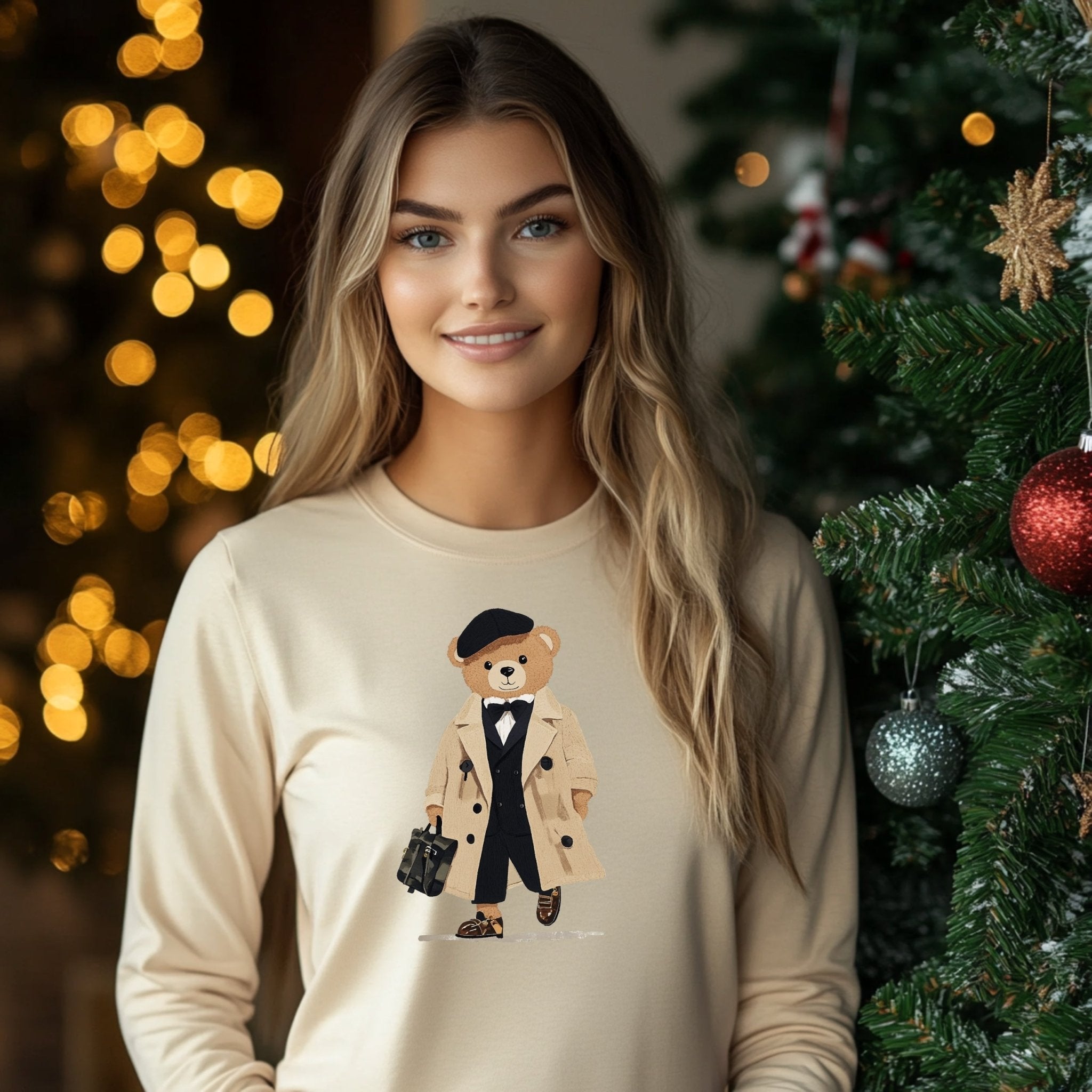 Cute Bear in Trench Coat Long Sleeve T-Shirt, Adorable Bear Illustration Shirt, Fashionable Bear Long Sleeve Tee, Cozy Cute T-Shirt - Craig Michael Design