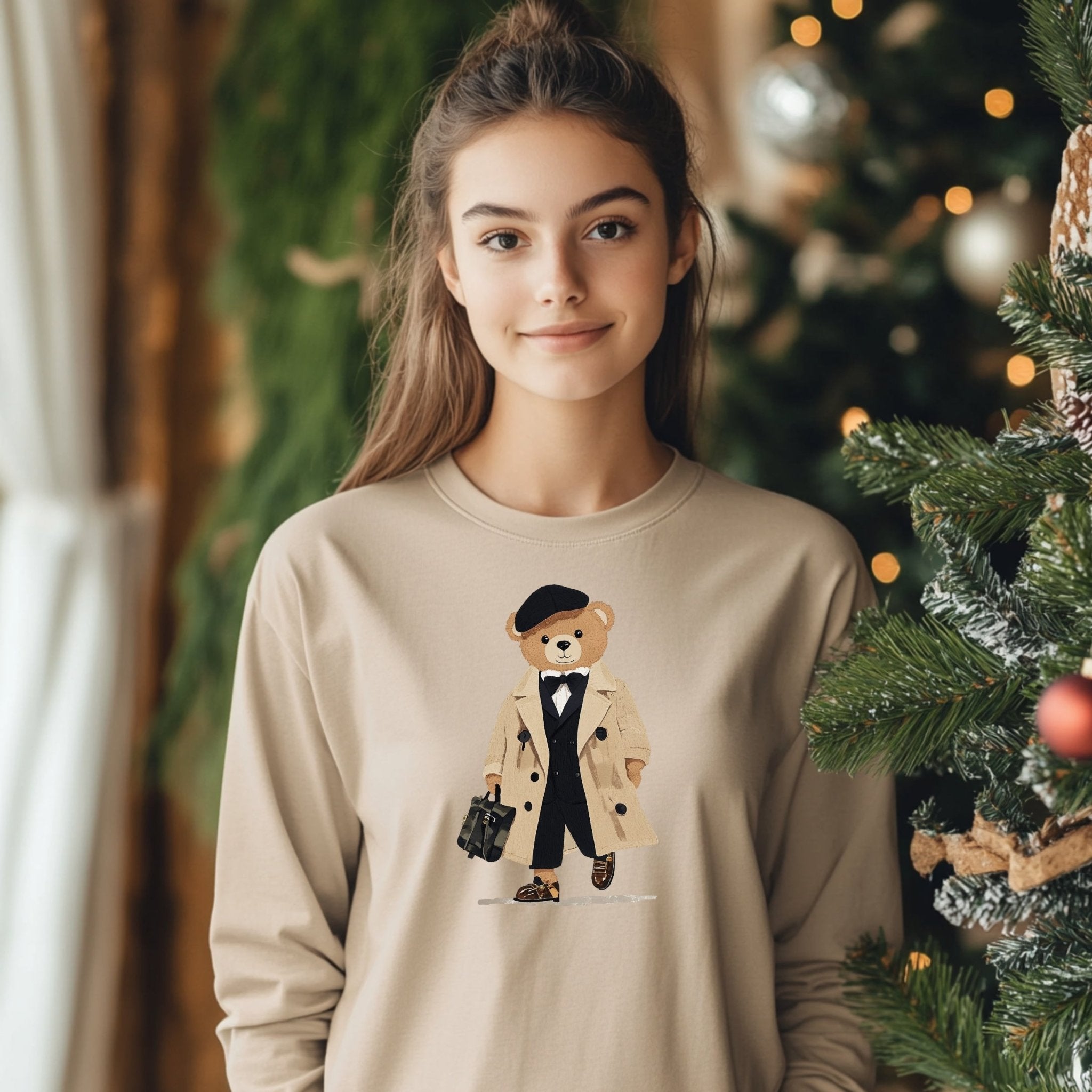 Cute Bear in Trench Coat Long Sleeve T-Shirt, Adorable Bear Illustration Shirt, Fashionable Bear Long Sleeve Tee, Cozy Cute T-Shirt - Craig Michael Design