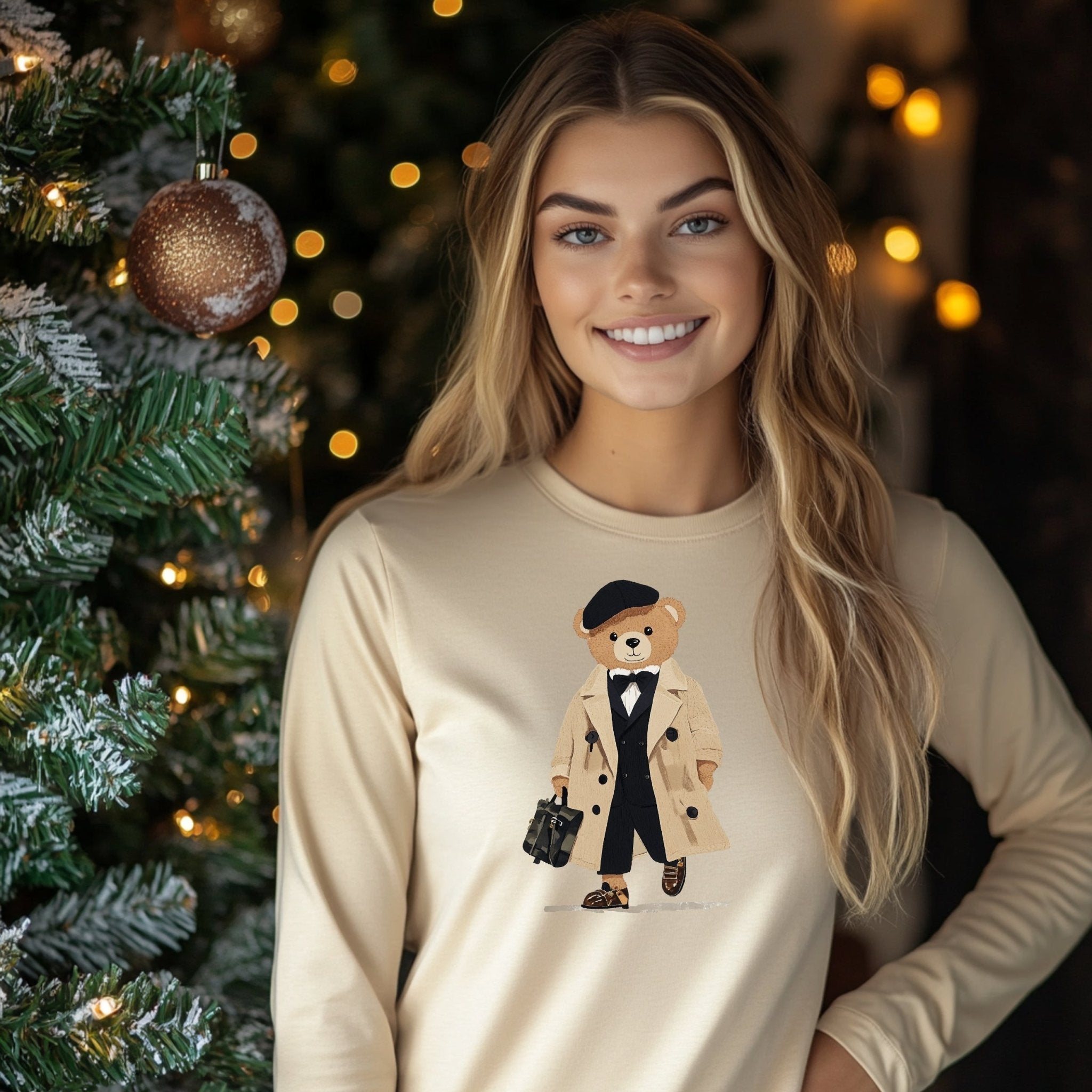 Cute Bear in Trench Coat Long Sleeve T-Shirt, Adorable Bear Illustration Shirt, Fashionable Bear Long Sleeve Tee, Cozy Cute T-Shirt - Craig Michael Design