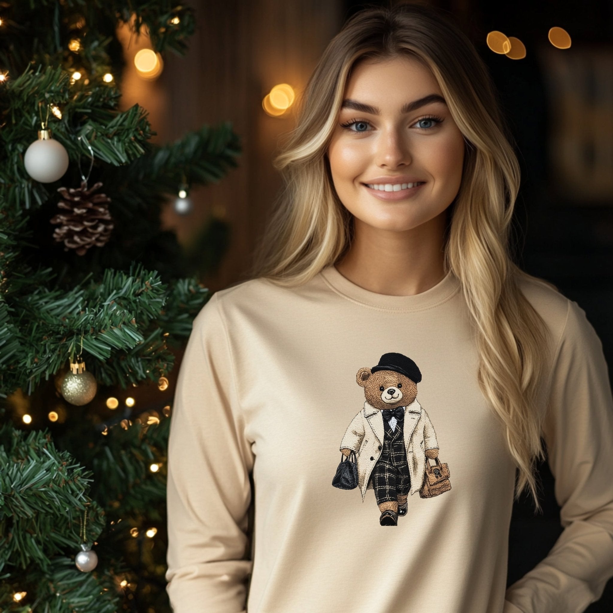 Cute Bear Long Sleeve T-Shirt, Stylish Bear Graphic Top, Trendy Bear Print Long Sleeve, Adorable Bear Fashion Tee - Craig Michael Design