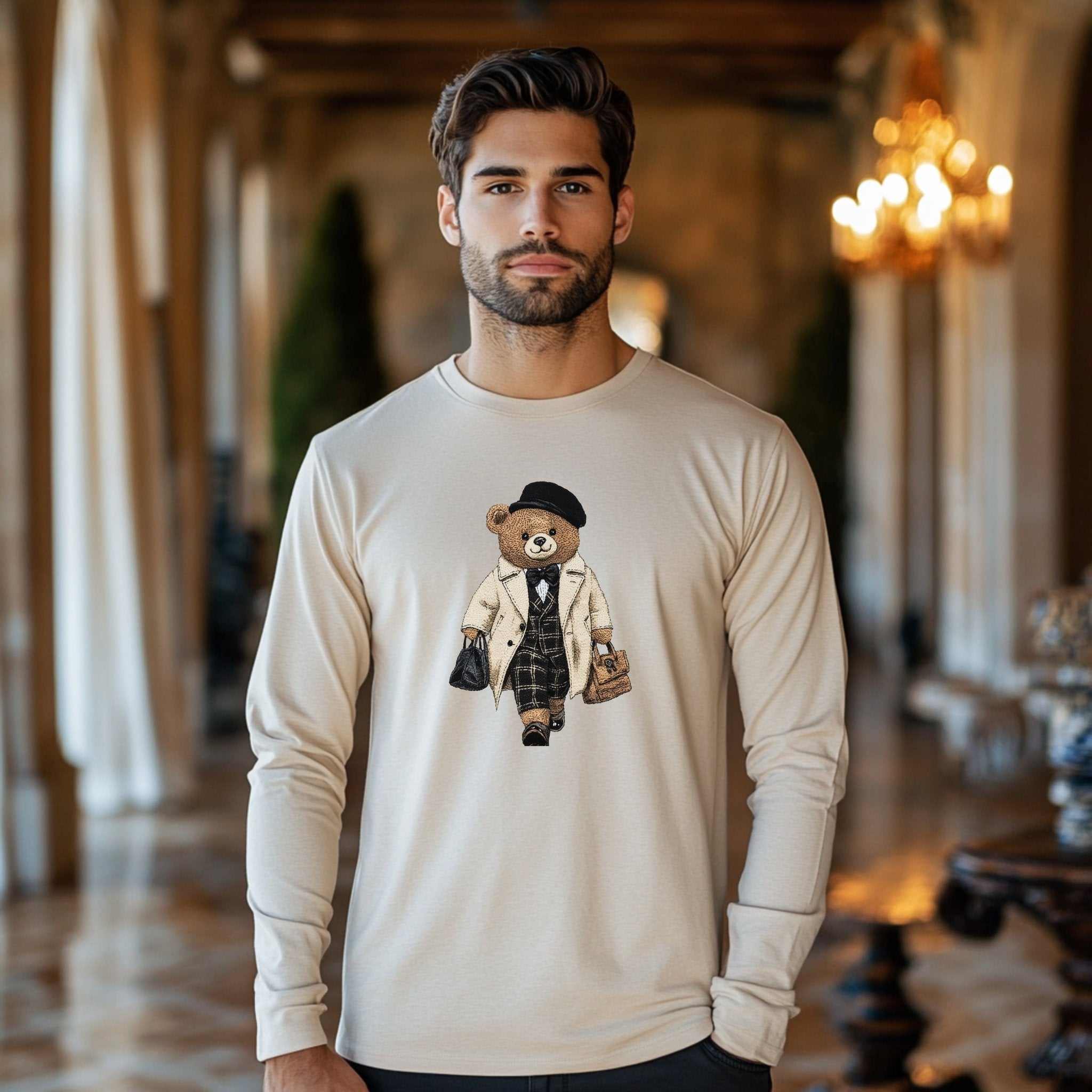 Cute Bear Long Sleeve T-Shirt, Stylish Bear Graphic Top, Trendy Bear Print Long Sleeve, Adorable Bear Fashion Tee - Craig Michael Design